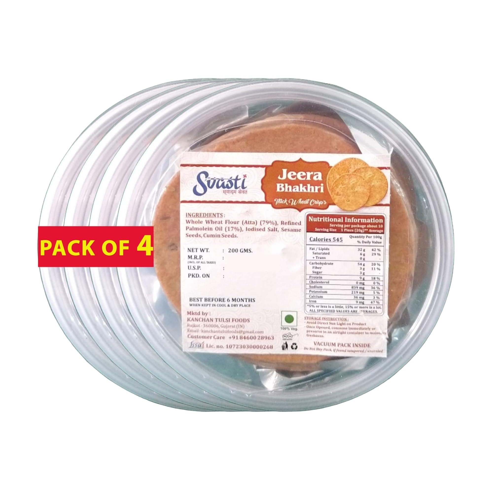 Svasti Dry Whole Wheat Jeera Bhakhri Snacks - 200 gms (Pack Of 4) | Roasted Healthy Gujarati Snacks | No Maida | No Artificial Colours | No Onion & Garlic | Vacuum Packed — image 2