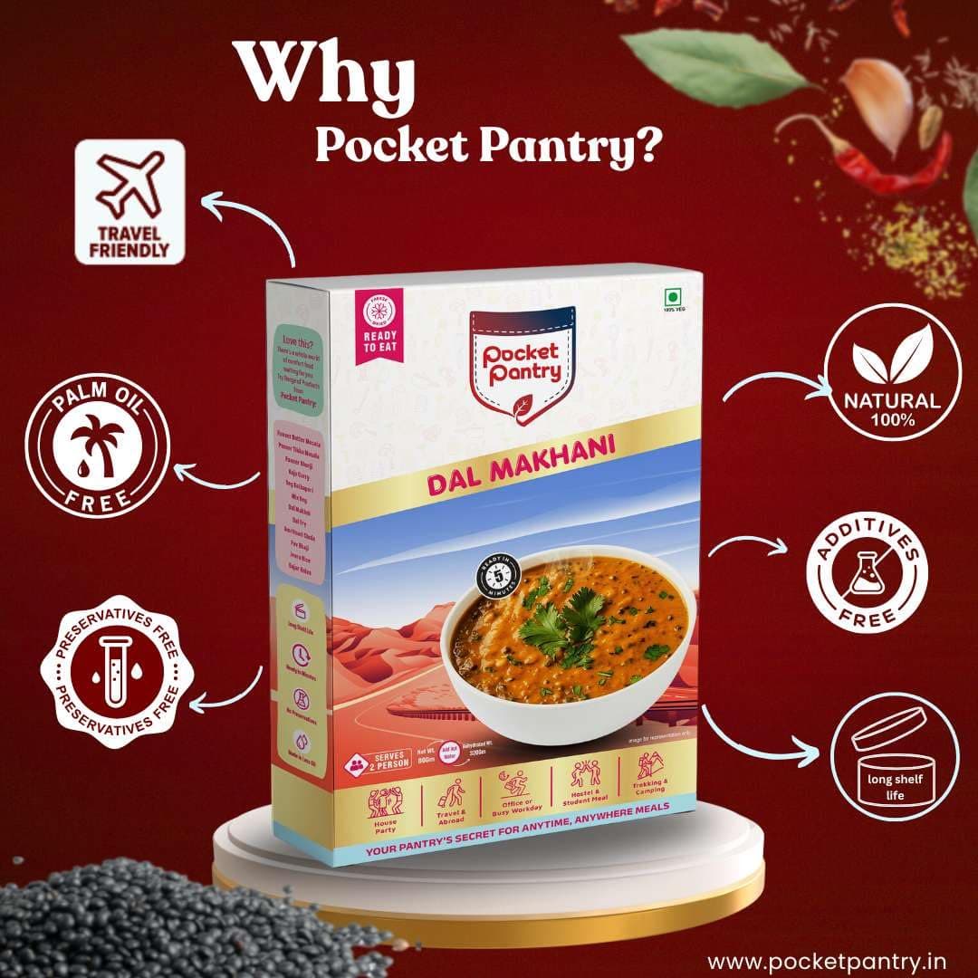 Pocket Pantry Ready to Eat Dal Makhani(Jain) | Freeze Dried | Rehydrated Wt 320gm | No Palm Oil, No Preservatives | 100% Natural | Dry Wt 80g | Serves 2 | Instant Meal — image 4