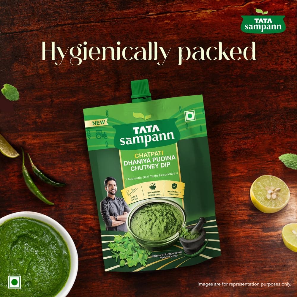 Tata Sampann Chatpati Dhaniya Pudina Chutney Dip, Made with Fresh Coriander and Mint, Tangy and Flavorful, Hari Chutney, Ready to eat, Pairs well with Parathas, Chaats & Snacks, 100% Quality Ingredients, Hygienically Prepared, 200 g — image 5