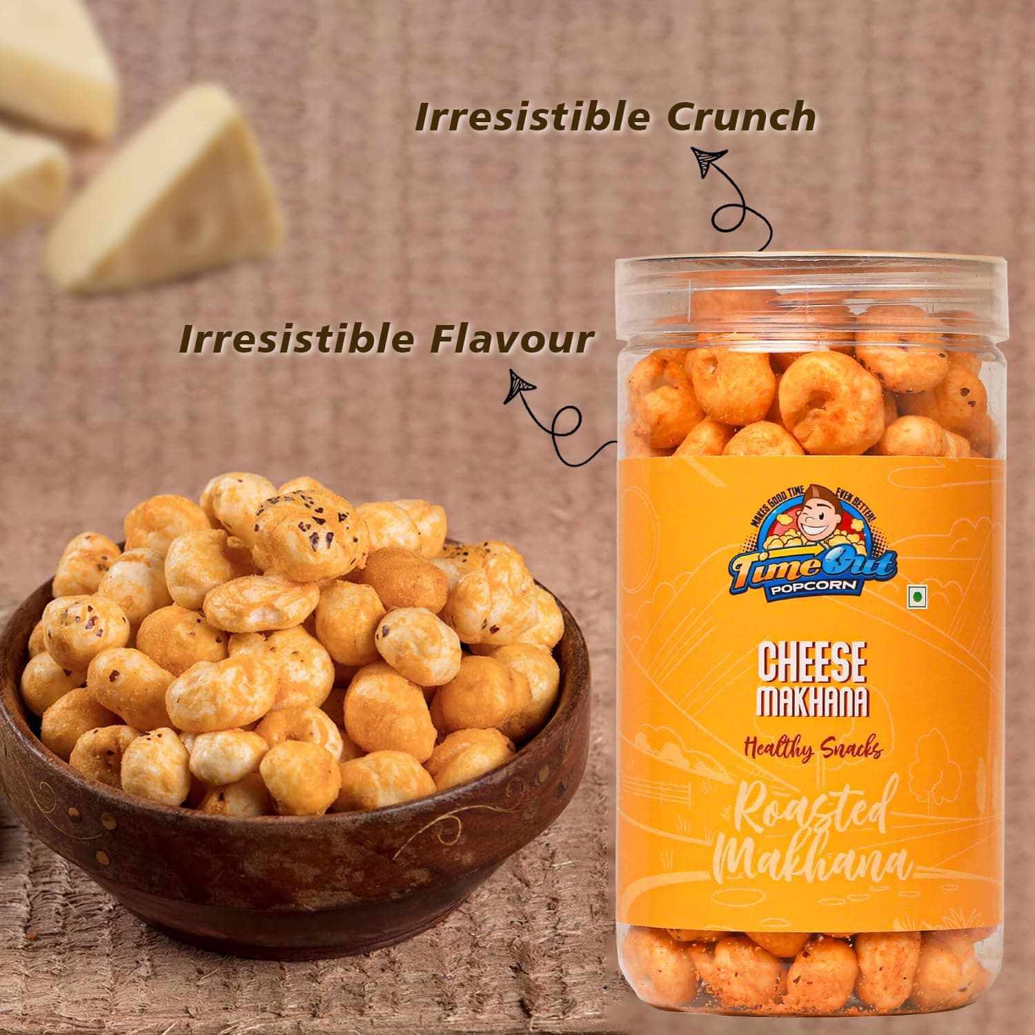 Time Out Popcorn - Cheese Jain Roasted Makhana | Flavoured Makhana | Healthy Crunchy Foxnuts | Gluten Free Snacks | Pack of 2 x 70g — image 3