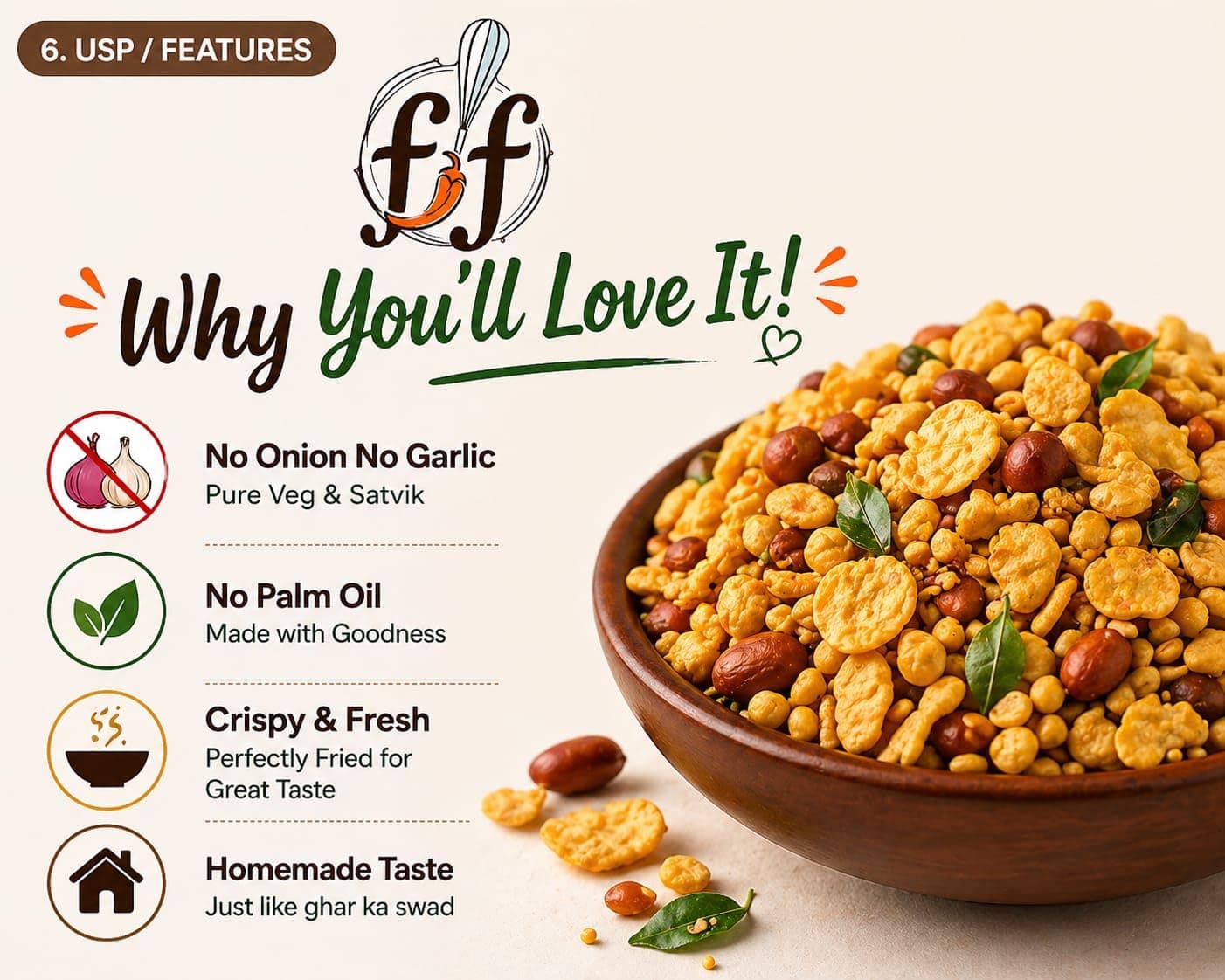 FLAVOUR N FUSION Cornflakes & Peanut Namkeen | Crispy and Crunchy Savoury Snack | NO Onion NO Garlic | Handmade and Hygienically Prepared | No Artificial Colors or Flavours | Freshly Packed | 250 gm — image 8