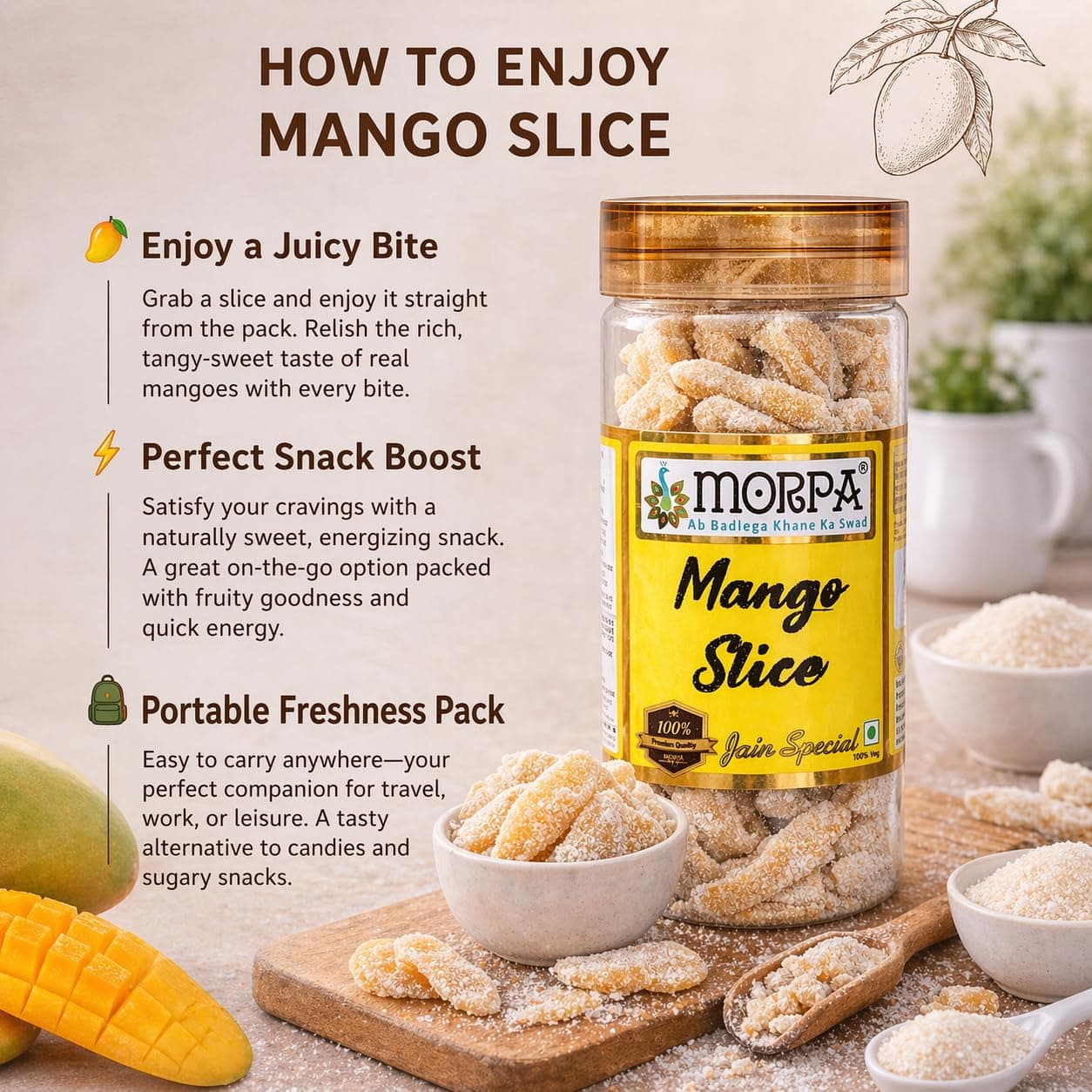 Morpa Mango Slice Aam Papad Sweet and Tangy Mango Candy Traditional Indian Fruit Bar Ready-to-Eat Snack Jain Special 100% Vegetarian — image 4