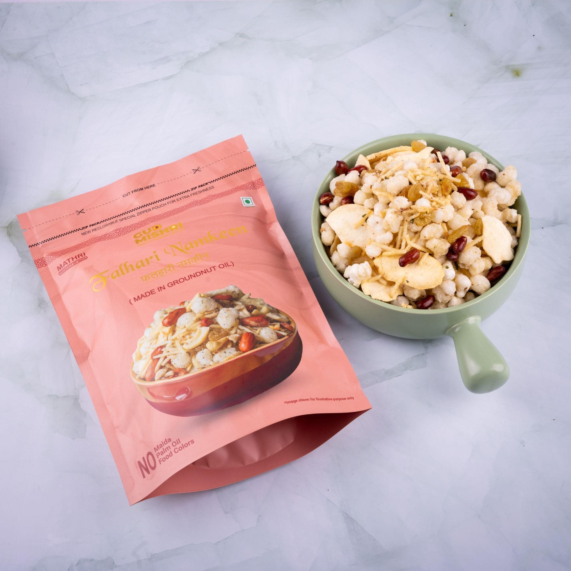 Gud Mishri Falahari Namkeen 380 Gm | Navratri Special Vrat Snack Mix | Healthy Upwas & Fasting Namkeen | Made with Groundnut Oil | No Onion, No Garlic, No Palm Oil | Crispy Khatta Meetha Farali Mixture — image 4