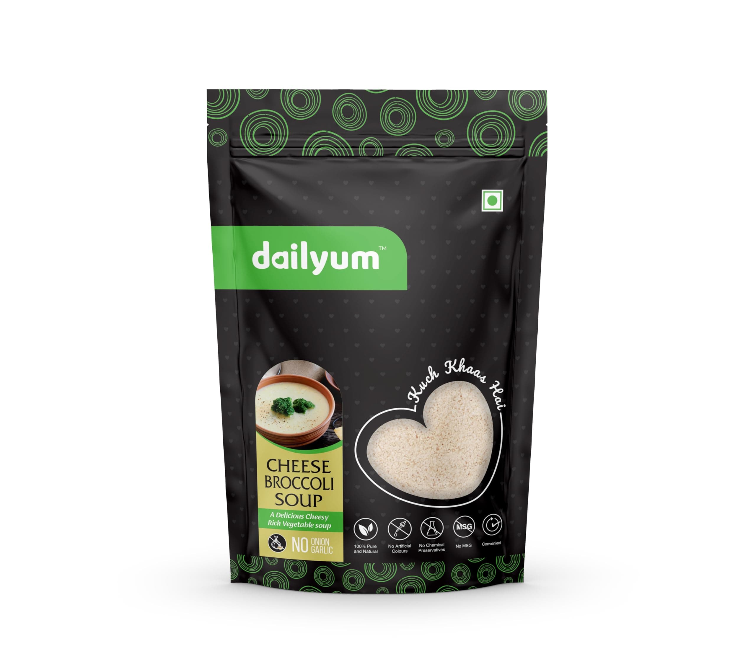 Dailyum Instant Soup Combo of 5| No Onion No Garlic | Hot & Sour Soup 50g | Tomato Soup 50g | Manchow Soup 50g | Cheese Broccoli 50g | Crispy Fried Noodles 200 Gram| Jain — image 6
