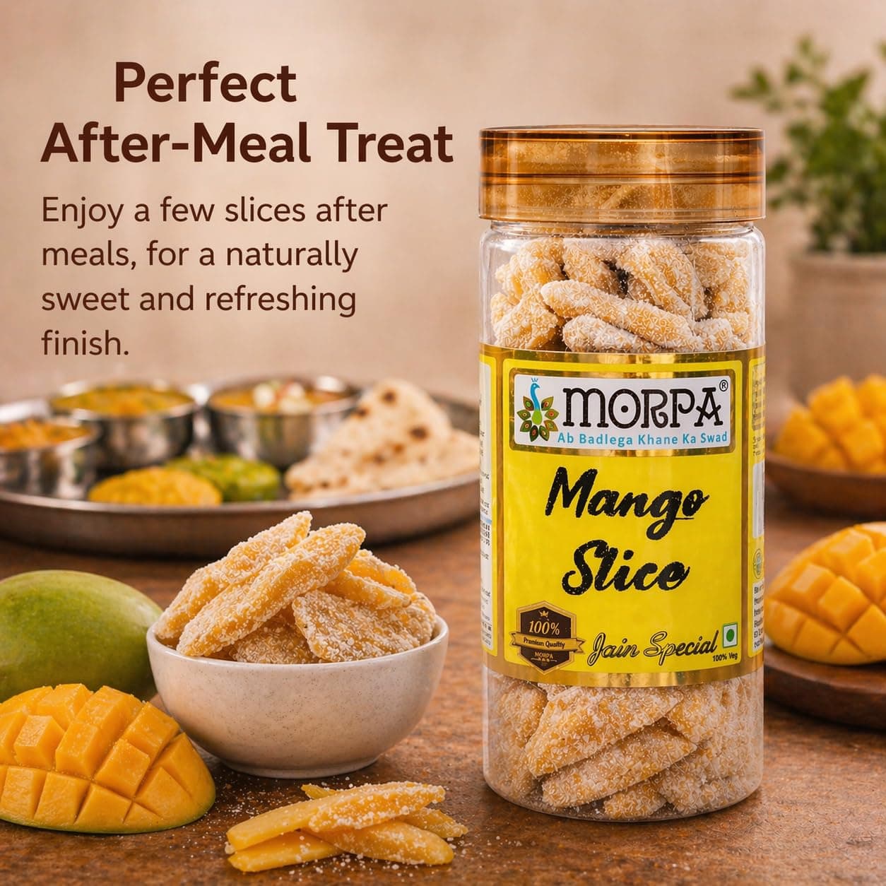 Morpa Mango Slice Aam Papad Sweet and Tangy Mango Candy Traditional Indian Fruit Bar Ready-to-Eat Snack Jain Special 100% Vegetarian — image 3