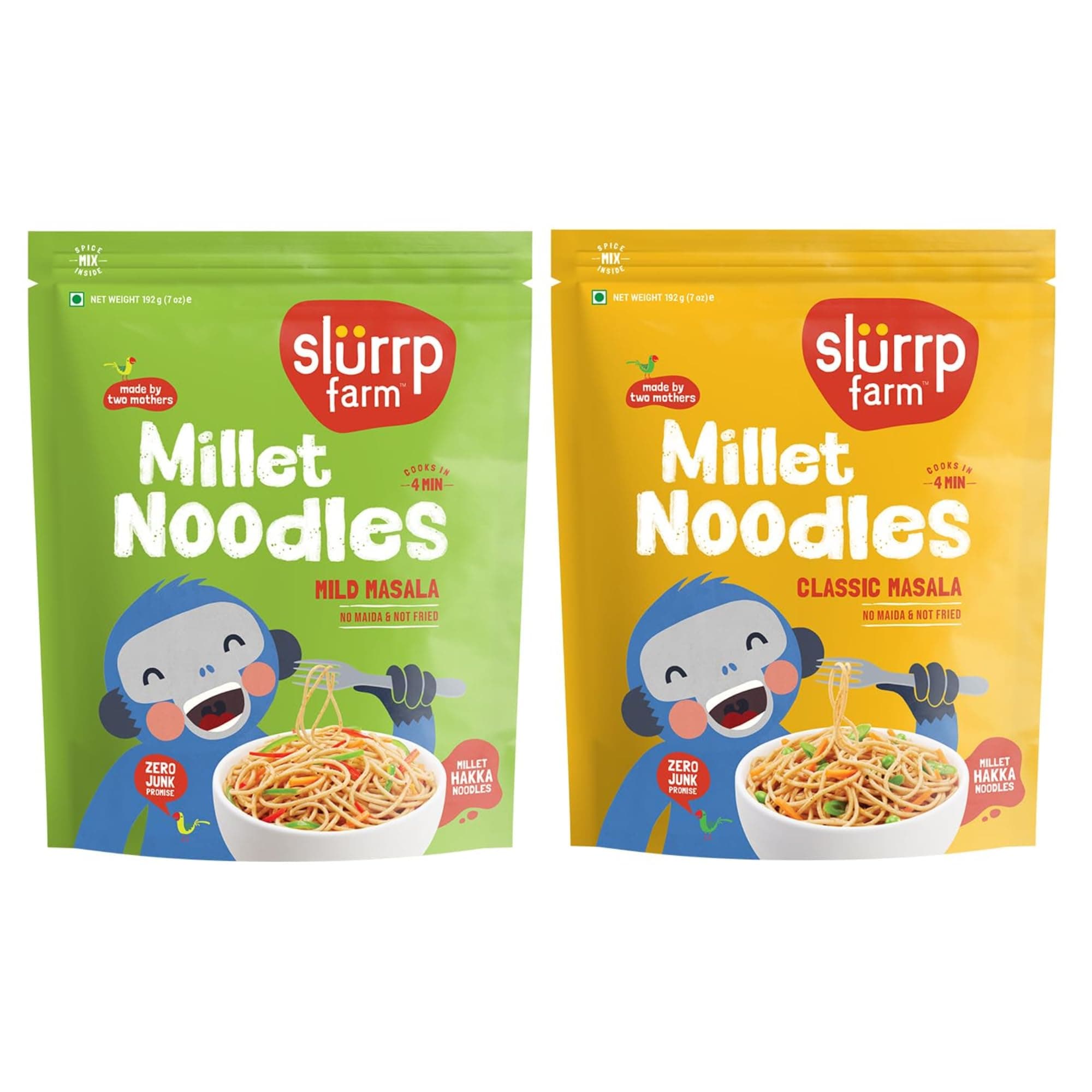 Slurrp Farm No Maida Hakka Noodles, Not Fried, No MSG, Classic Millet and Mild Millet Noodles Combo, Pack of 2, 192g Each — image 2