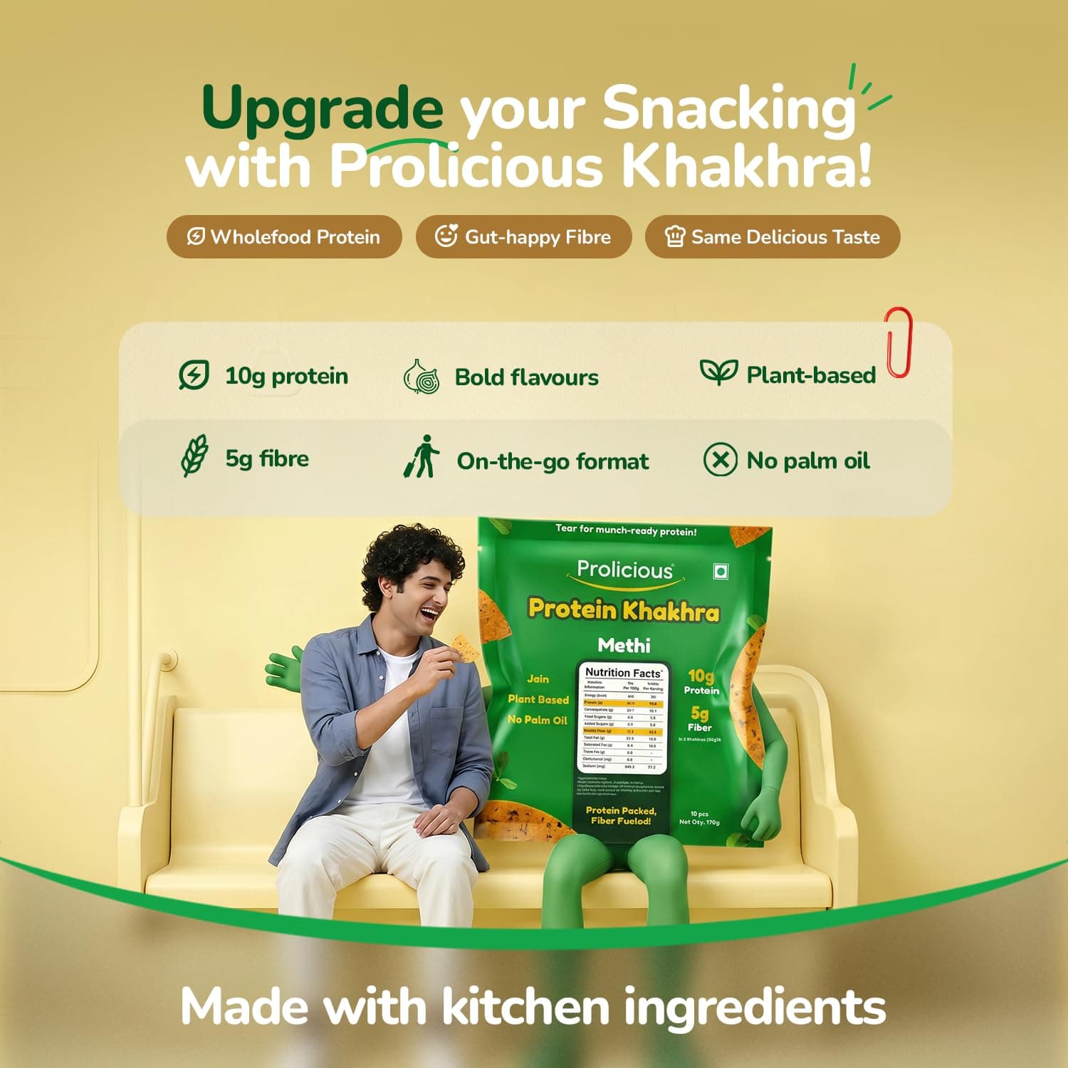 Prolicious High Protein & Fibre-Rich Khakhra Combo Pack | Crispy Healthy Khakhra Snacks | Indian Snack | No Onion No Garlic | Anytime Tea-Time Snack (Pack of 4, 170g Each) — image 4