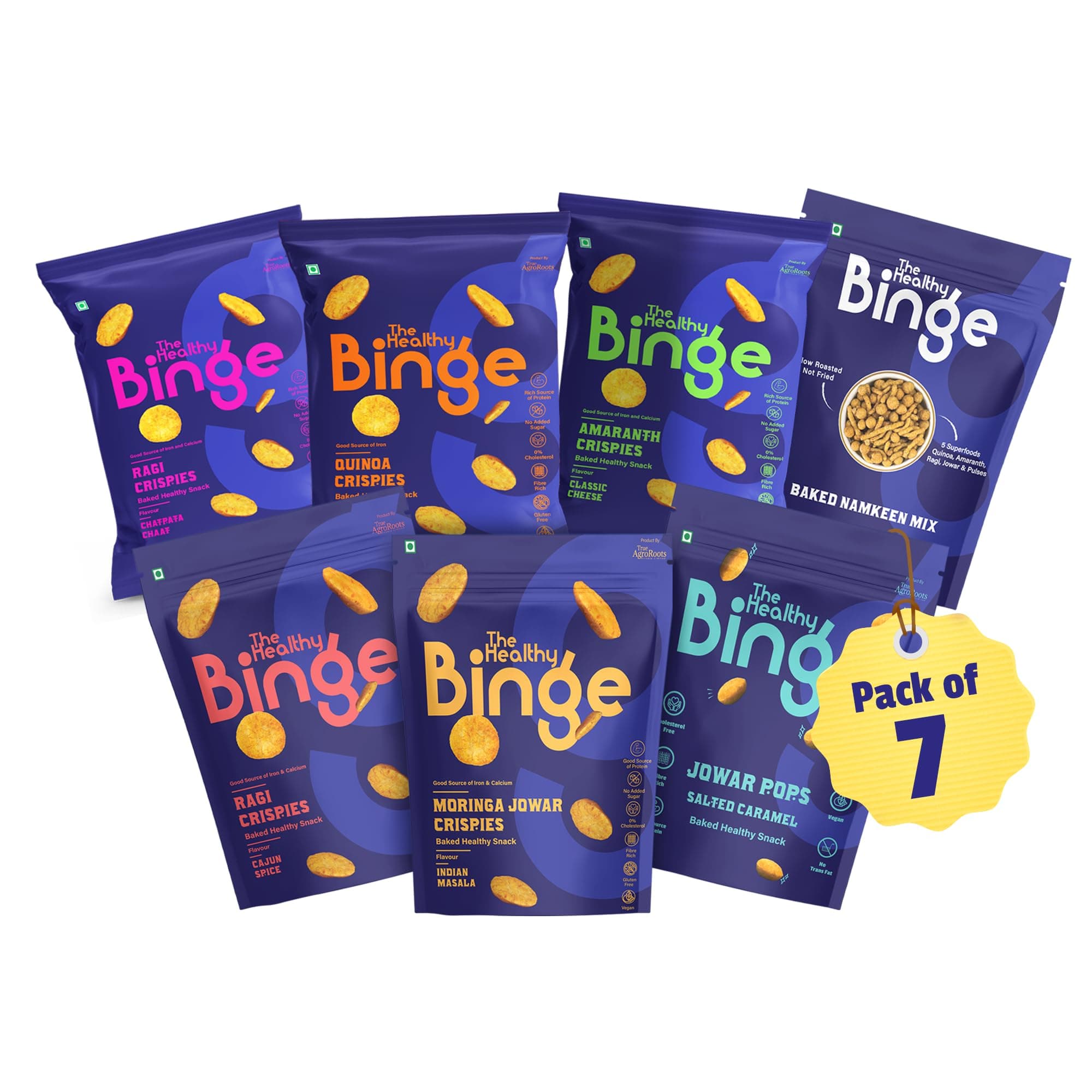 The Healthy Binge Try Them All Snacks Combo - Baked Millet Chips, No Palm Oil, Protein Rich, Healthy Snacks for Kids and Adults | Chips Combo ( Pack of 7 )