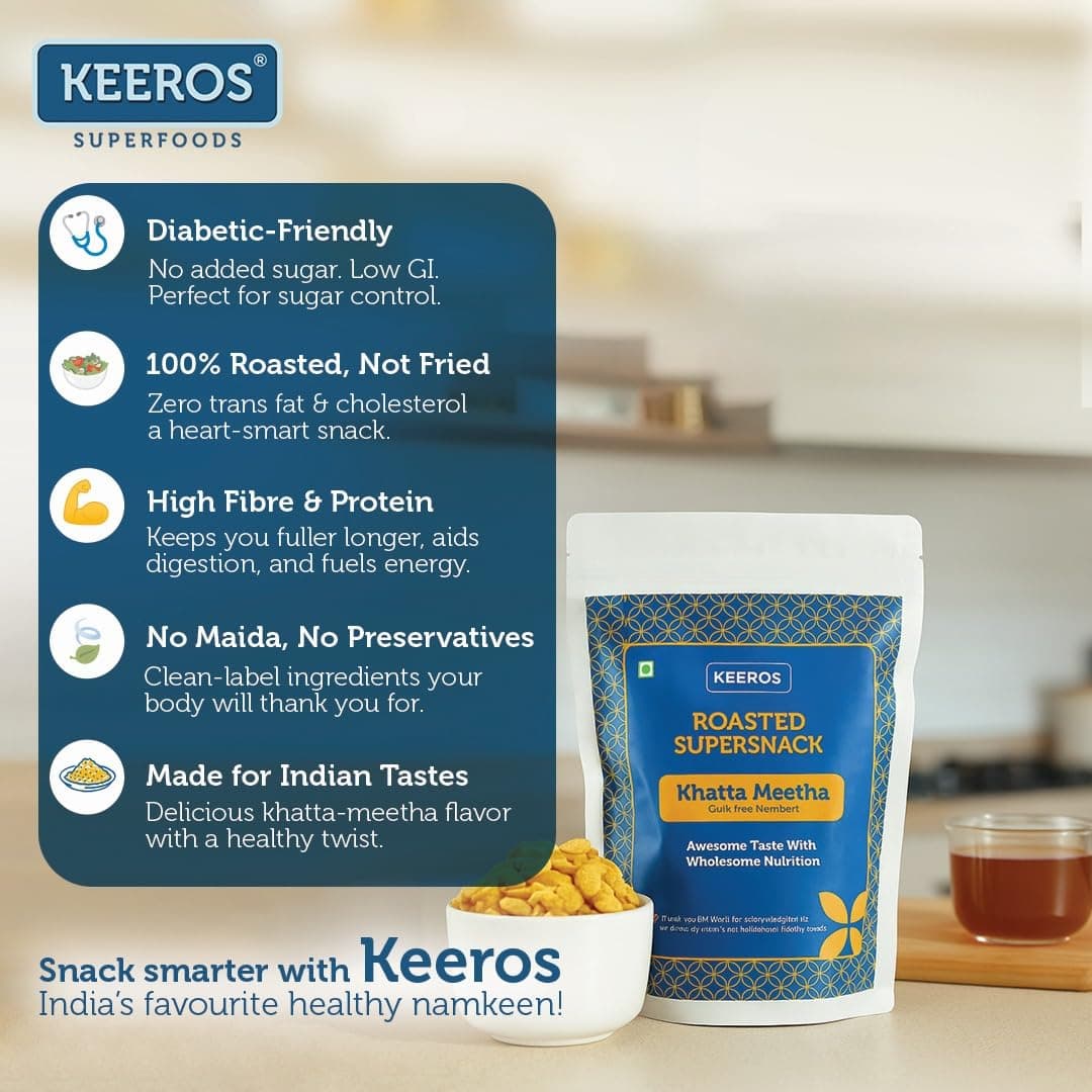 Keeros Roasted Khatta Meetha Namkeen | Diabetic-Friendly, Guilt-Free Snack | High-Fibre, Zero Cholesterol & Trans Fat |200g — image 3