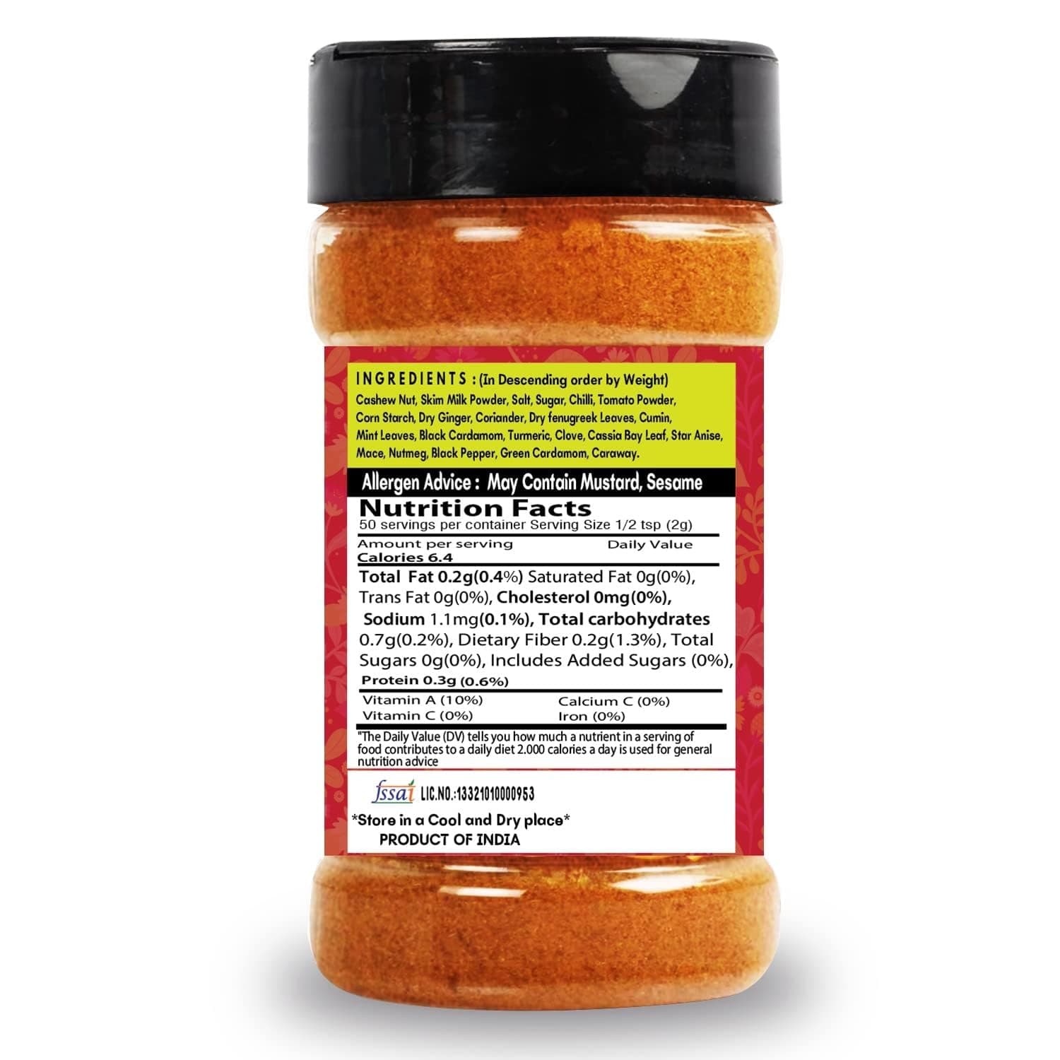 SARANZ Shahi Paneer Jain Blended Masala Perfect for Cooking, Ready to Use, No added colours, Spice Powders and Masalas, Premium Artisanal Spices with Rich & Strong Flavour-100 Grams Sprinkler Jar — image 2