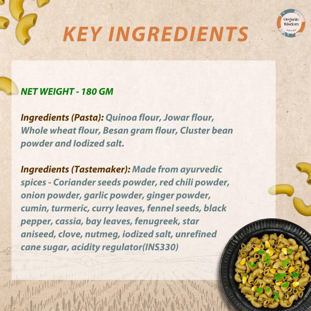 Organic Wisdom-Back to Roots Quinoa Jowar Macaroni, 180 g | Millet Pasta | No Maida | No MSG | No Refined Oil | High Protein & Fiber — image 6