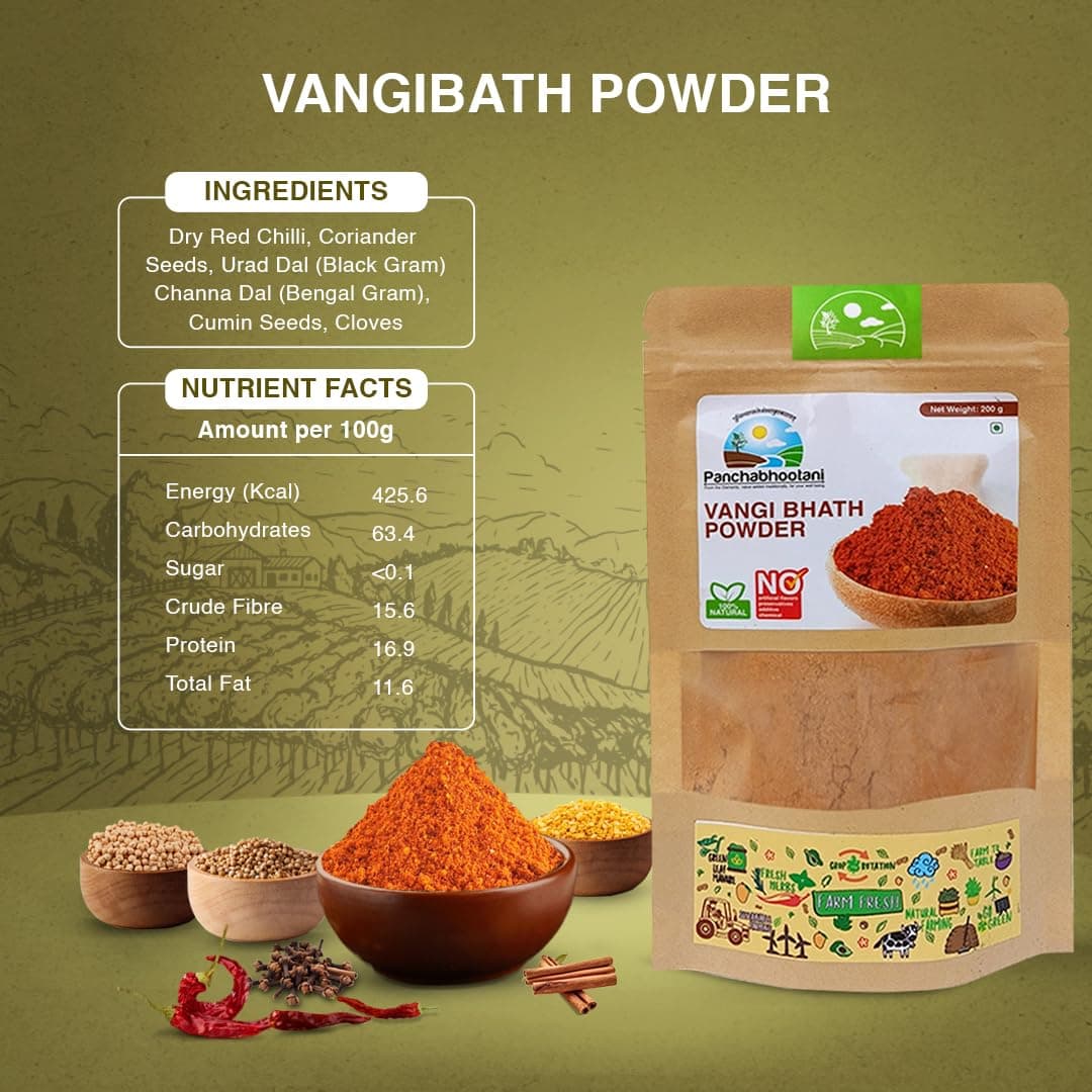 Vangi Bath Powder 200g | Authentic Flavours From South India, Made With Wholesome Spices & Lentil, Pure & Natural Brinjal Rice Powder, No added Preservative & Color, Healthy and Tasty — image 3
