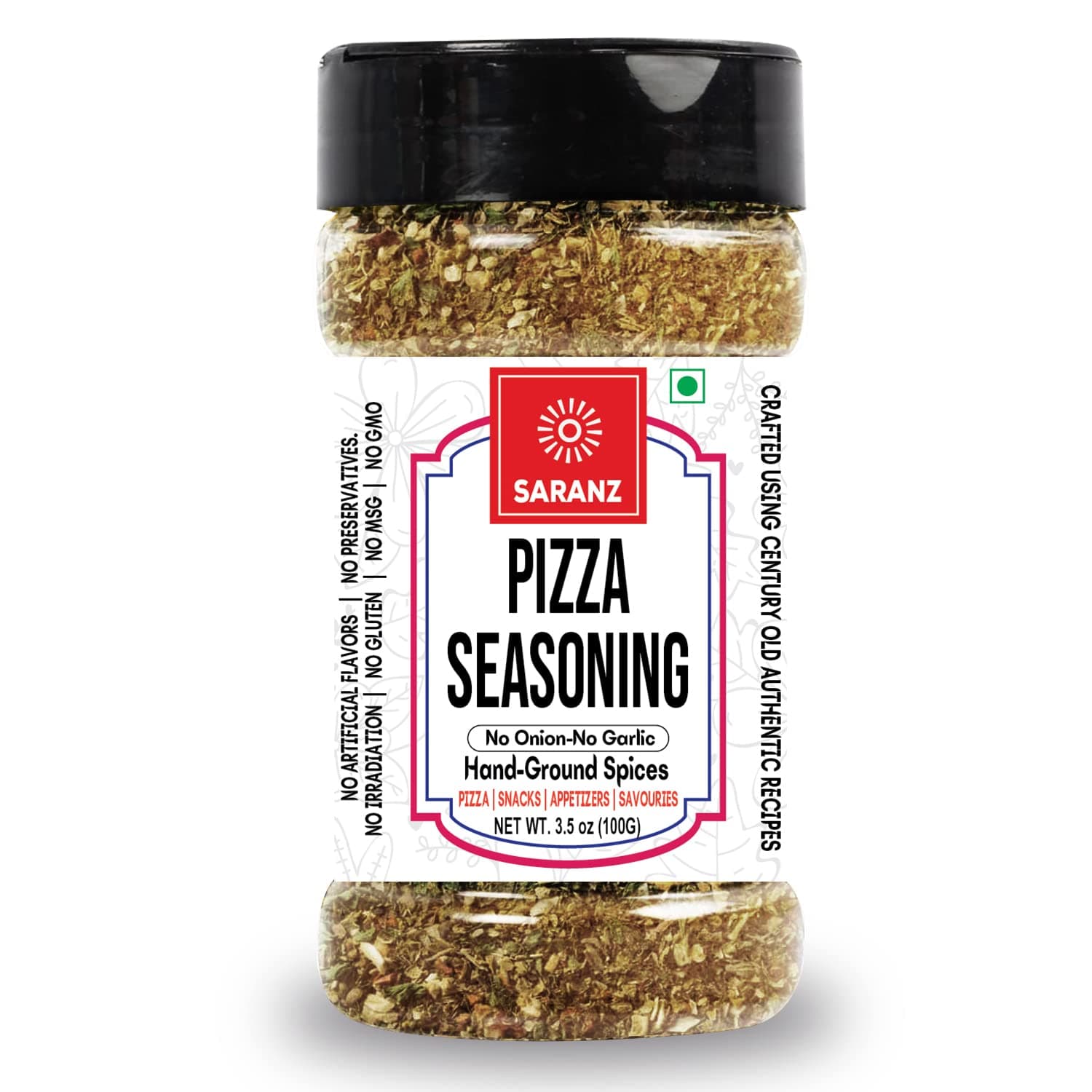 SARANZ Lebanese 7 Spice & Pizza Mix Jain Seasoning (Combo Pack) Batata Harra Masala | Perfect for Snacks, Appetizers, Main Dishes and Flavoured Vegan | Middle East Seasonings | 100 Gm Sprinkler Jar — image 4