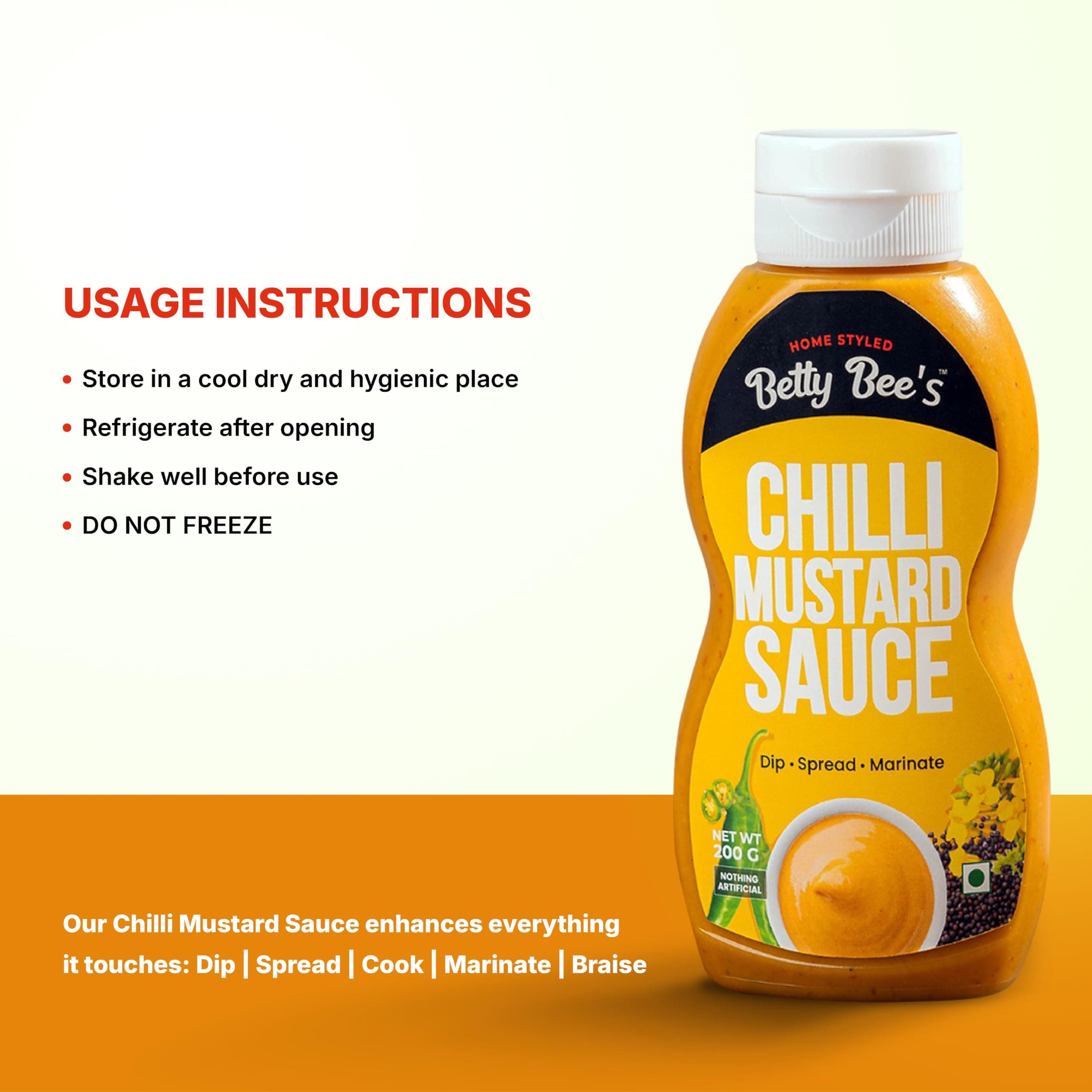 Betty Bee’s Chilli Mustard Sauce (200g) – Spicy, Tangy & All-Natural | Home-styled Indian Fusion | Vegan | Perfect with Snacks & Grills — image 7