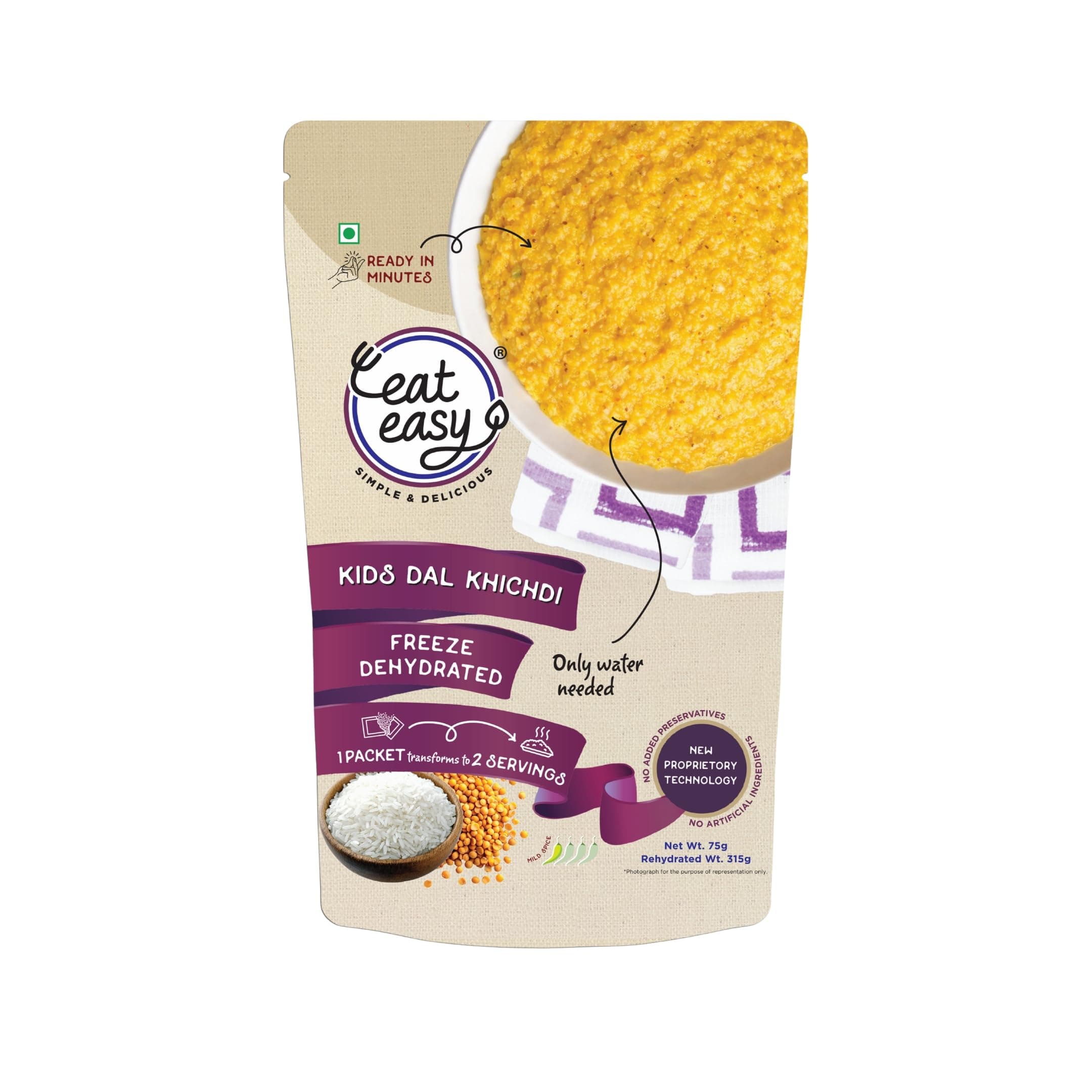 Eat Easy Ready to Eat Kids Dal Khichdi- 75gm (Pack of 2) | Freeze Dried | Just Add Hot Water — image 7