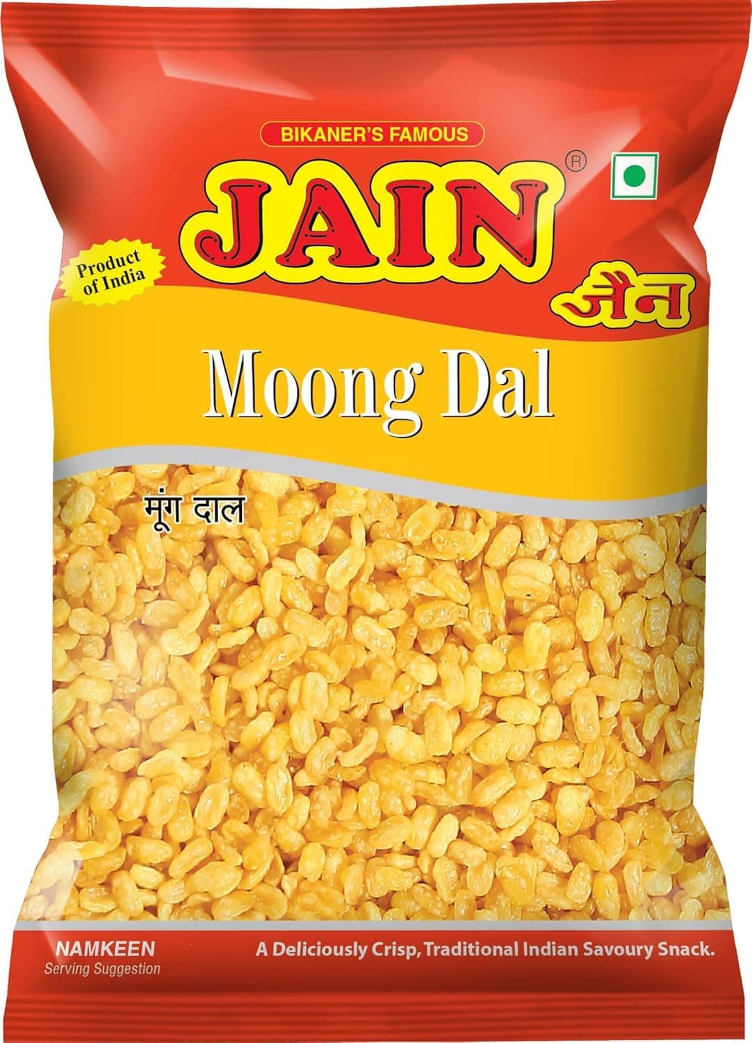 JAIN Moong Dal, Size - 360g, Zipper Packing, Super-Crunchy & Fresh Roasted Moong Lentil Namkeen with Crisp Texture, Protein-Rich, Low-Oil, Ready-to-Eat Snack
