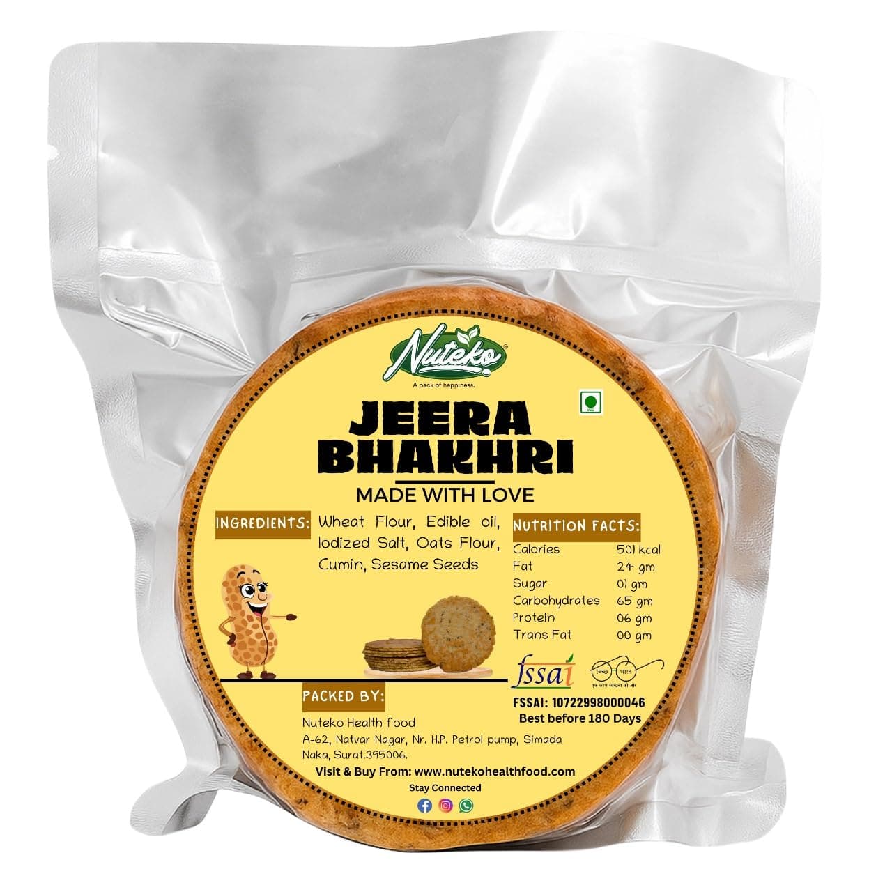 Jeera Bhakri Snacks | Roasted Healthy Gujarati Snacks | No Maida | No Artificial Colours | No Onion & No Garlic | Vacuum Packed | Gluten Free Jeera Bhakhri