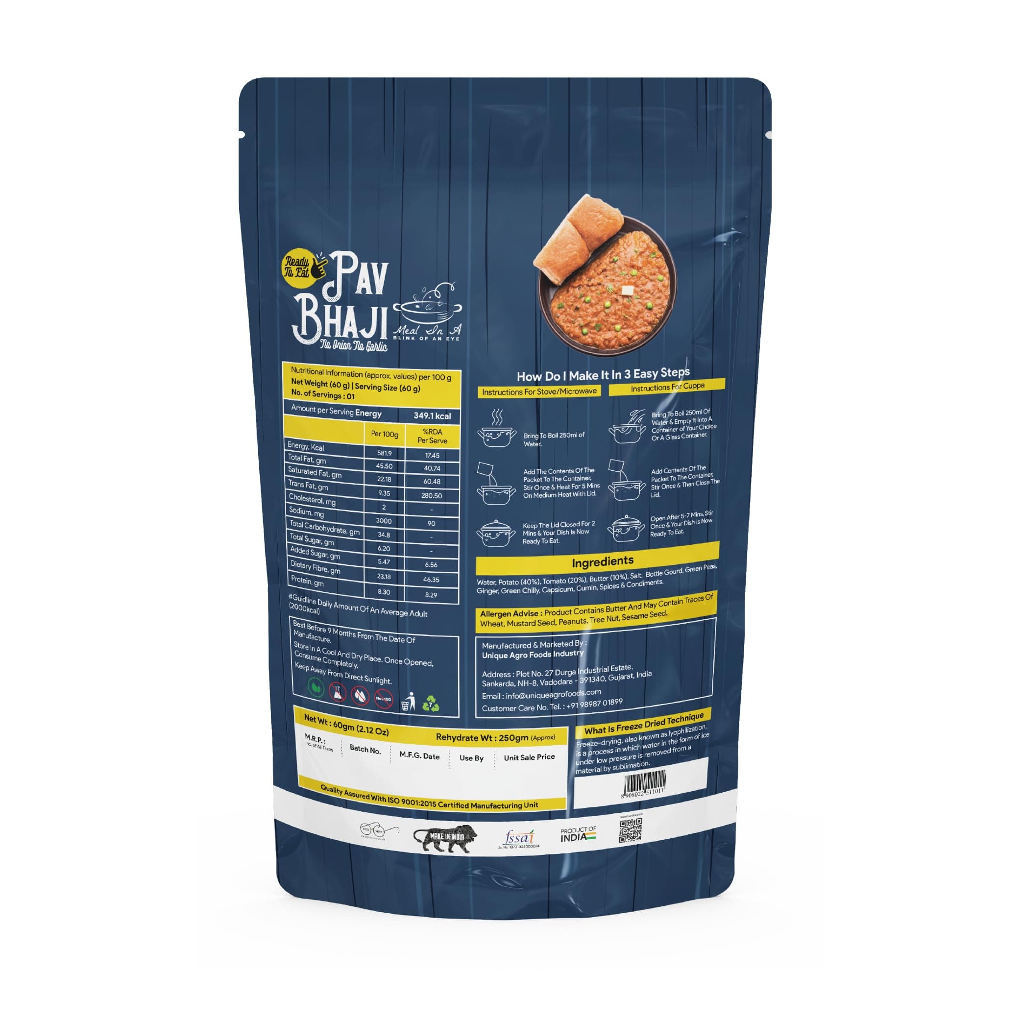 HAY BITE Pav Bhaji Instant Mix – 300g|No Onion No Garlic|Freeze-Dried|Ready-to-Cook|Quick & Healthy Meal|No Preservatives |Pack of 1 — image 2