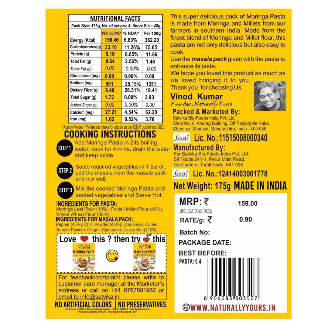 Naturally Yours Moringa Macaroni Pasta | Shigru Leaf, Millet & Whole Wheat | No Maida, Not Fried | No Onion No Garlic, Jain Friendly | High Protein | Ready in 5 Minutes | 175g Pack — image 4