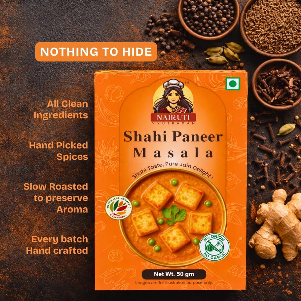 Nairuti Vyutpadan Jain Shahi Paneer Masala 50g | No Onion No Garlic | Authentic Satvik & Jain-Friendly Paneer Gravy Masala | Rich Creamy Flavor | Pure & Natural Indian Spice Blend — image 3
