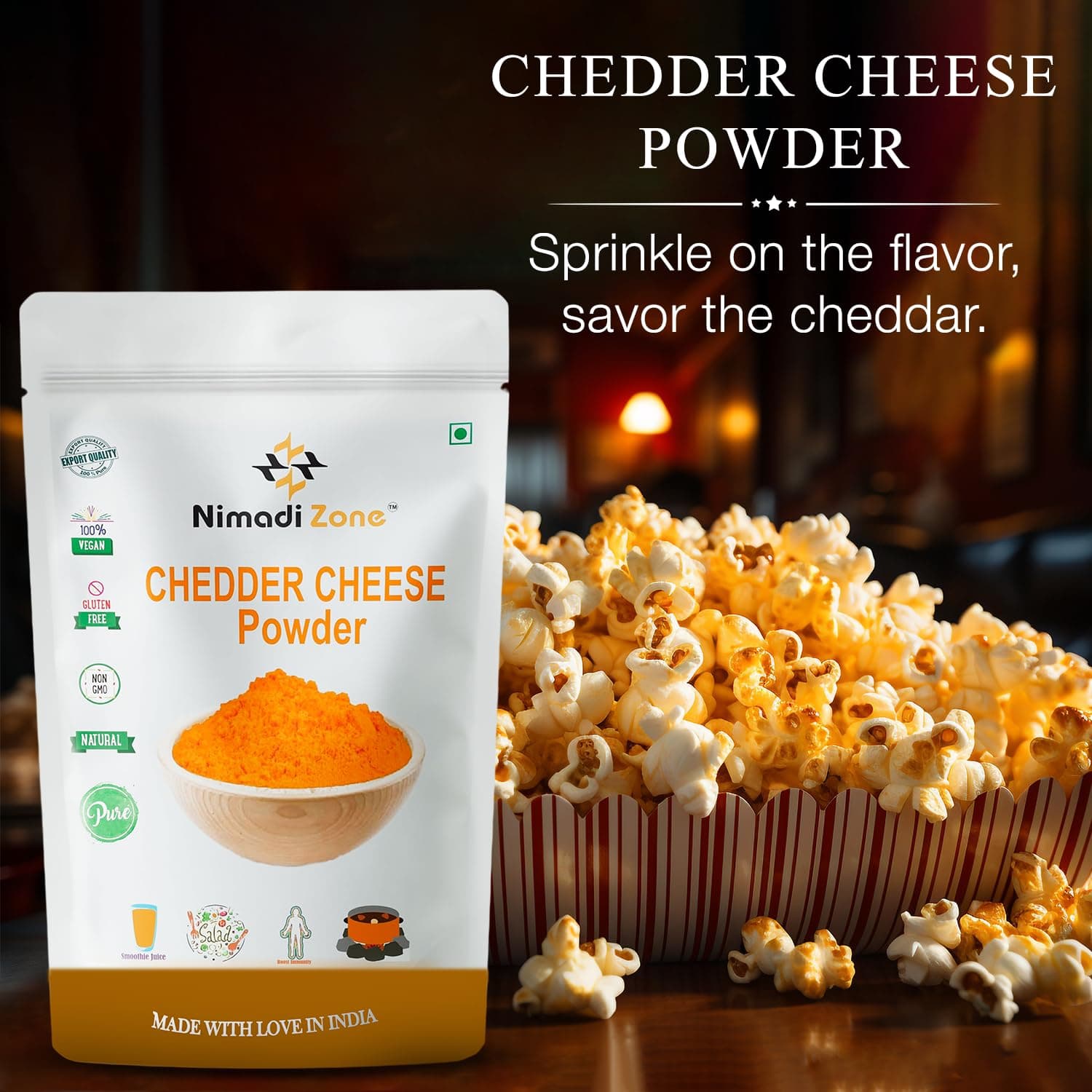 Cheddar Cheese Powder | Cheese Powder for Popcorn - 500 GM X 2 = 1 KG By Nimadi Zone — image 2