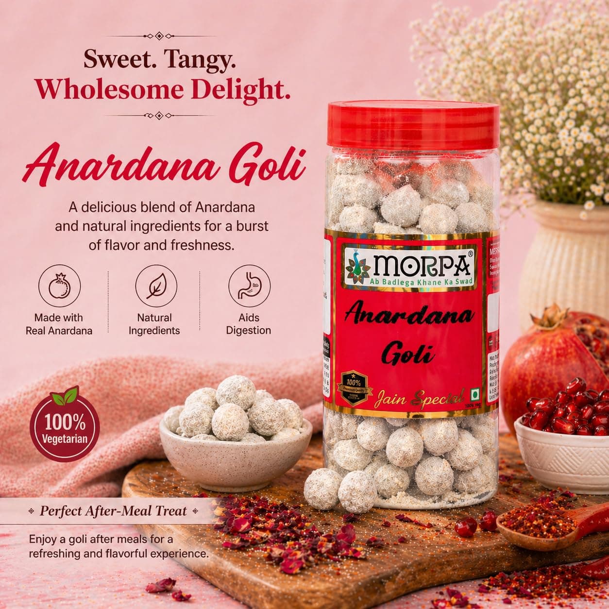 Morpa Anardana Goli Jain Special | Tangy Digestive Candy & Mouth Freshener | Traditional Anardana Pachak Goli | Refreshing After Meal Treat | Hygienically Packed, 100% Veg — image 3