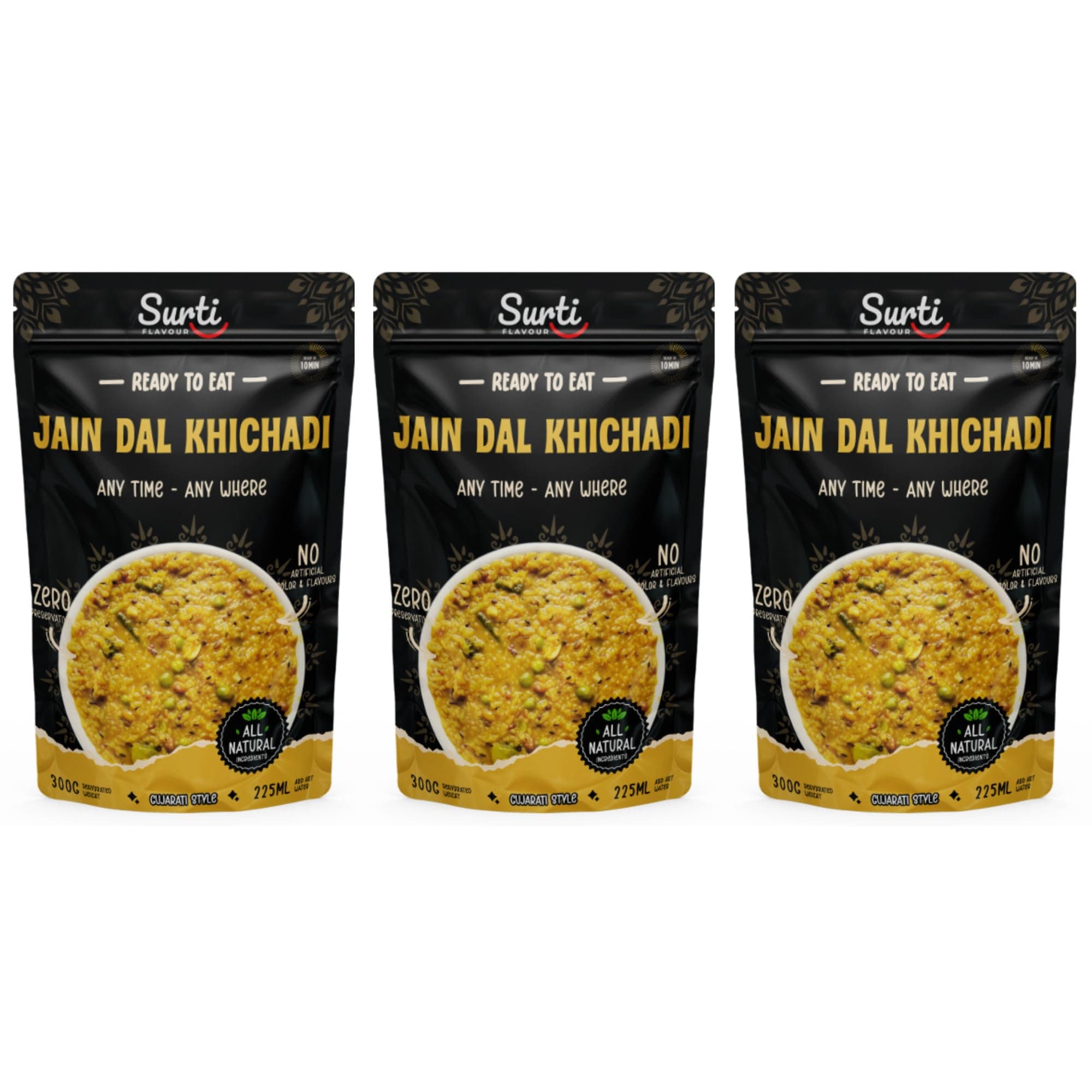 Surti Jain Dal Khichadi Ready To Eat 300g Gujarati Style Comfort Meal Instant Food Protein Rich No Artificial Colors Flavours Anytime Meal (Pack of 3) — image 2
