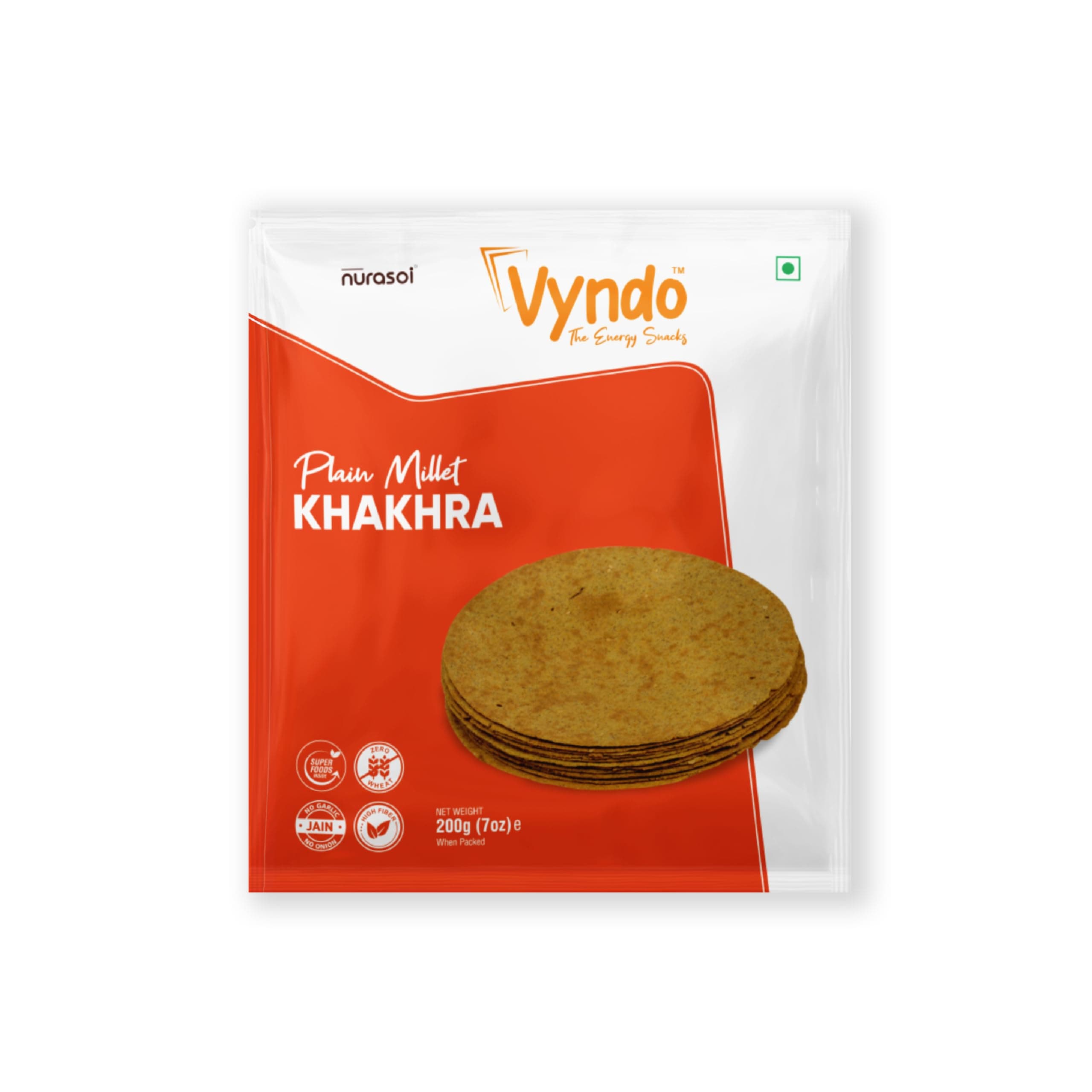 Vyndo Jain Khakhra Combo - Pack of 3 (200g each), Millet Snacks, Gluten Free, Healthy Snack Options (Plain Millet Khakhra, Chorafarli Khakhra, Moongdi Khakhra), No Garlic, No Ginger — image 5