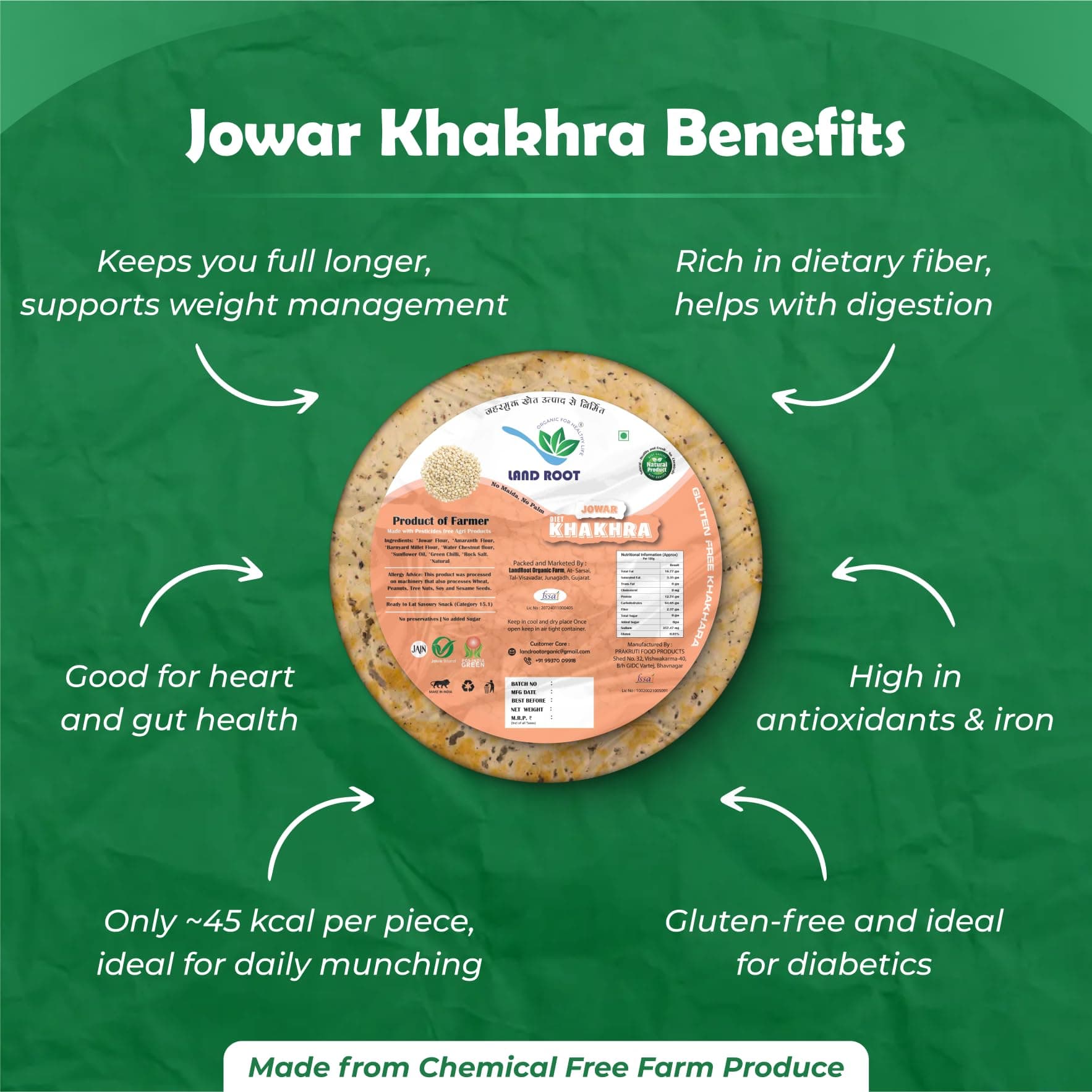 Land Root Gluten Free Bjra Methi & Jowar Khakhra (Pack of Two) 180g each — image 4