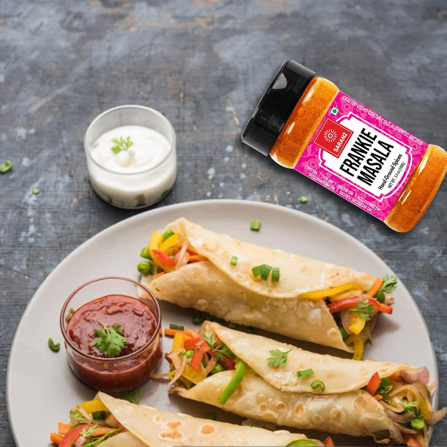 SARANZ Frankie Masala | Kathi Roll Masala Spice Mix | Tangy & Spicy Amchur Anardana Blend | For Rolls, Wraps, Paneer, Veg Kathi Roll, Chaat & Sandwiches | No Added Colors | 100g — image 5