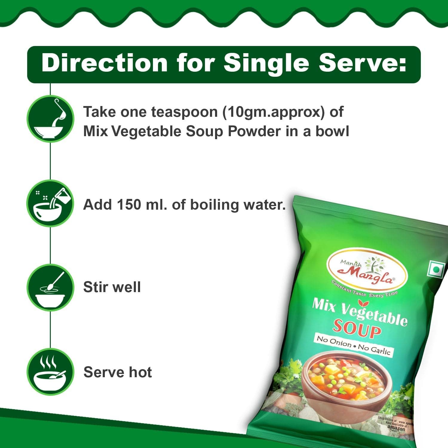 Manish Mangla Mix Vegetable Soup 200g | Instant Veg Soup Powder No Onion No Garlic | Healthy Soup Mix | Quick Soup Ready in Minutes | Rich Taste Vegetable Soup Powder — image 4