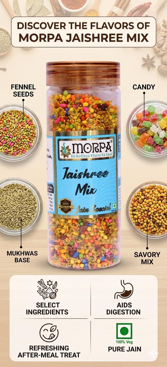 Morpa Jaishree Mix Mouth Freshener Jain Special Mukhwas with Fennel Seeds Sugar Coated Saunf and Aromatic Spices Refreshing After Meal Digestive 200g — image 3