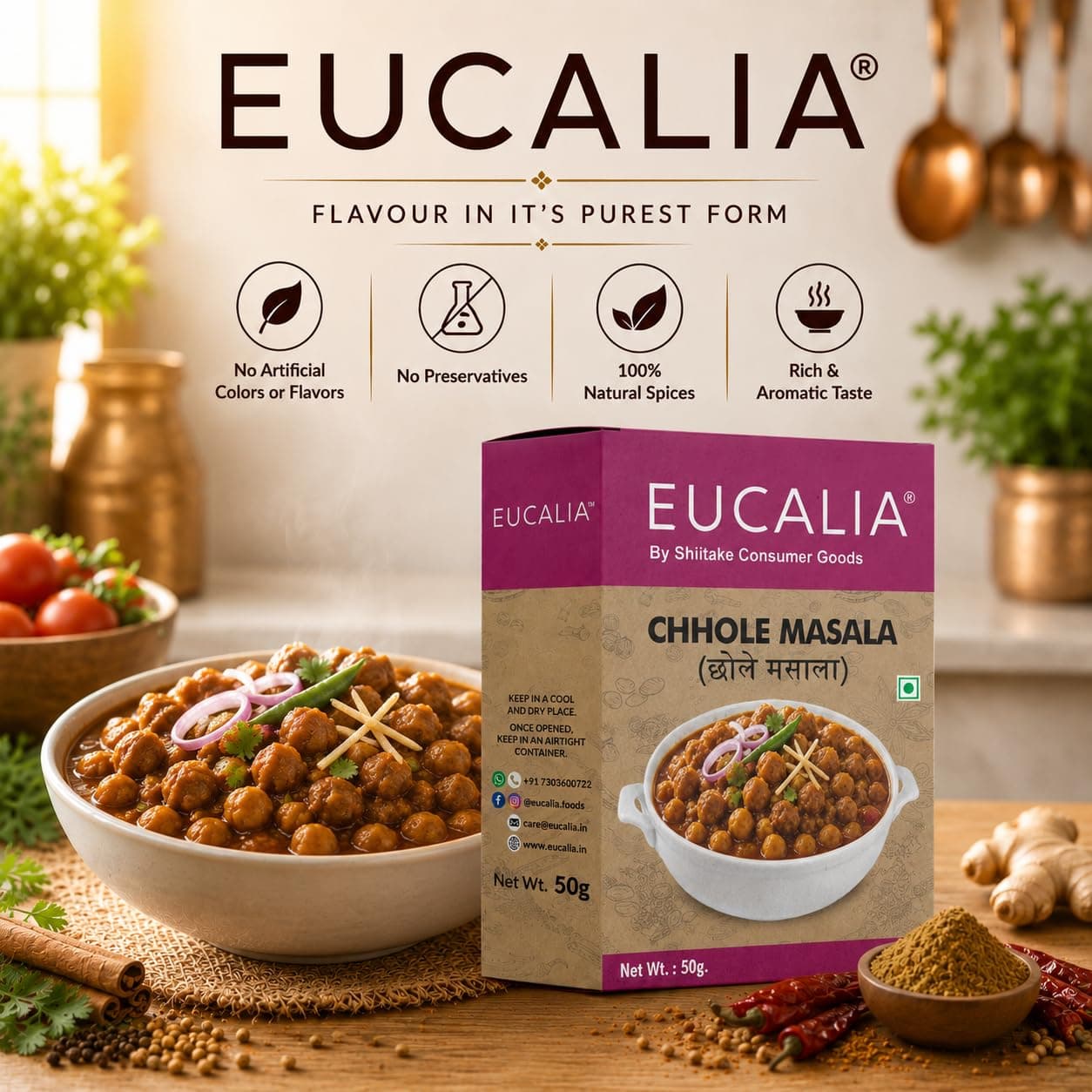 EUCALIA Chhole Masala Pack of 3 (100g) | Perfect for Chickpea Dishes | Tangy, Spicy & Aromatic Authentic Spice Blend for Chole, Chana Masala & Curries | No Preservatives | Sattvik No Onion No Garlic (NONG) — image 9
