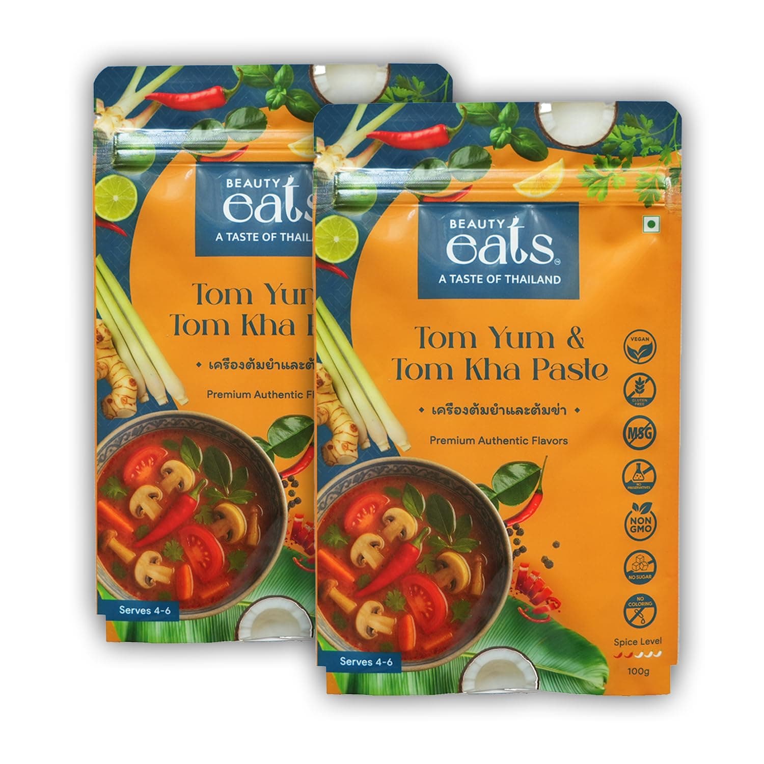 Beauty Eats Tom Yum And Tom Kha Paste Duo| Authentic Thai Soup Bases| Spicy & Creamy| No Onion&Garlic (Pack Of 2, 2 * 100Gm) — image 2