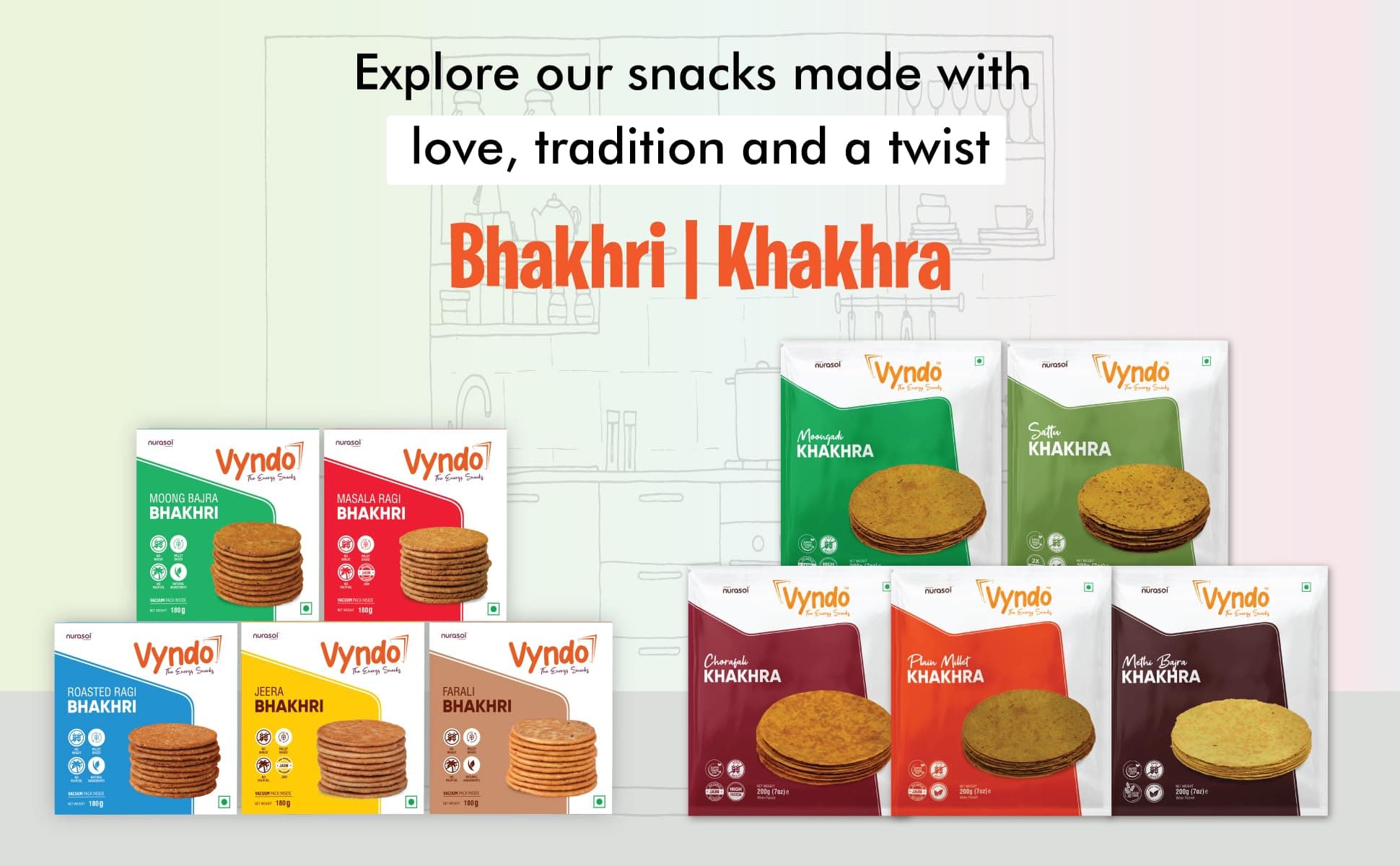 Vyndo Sattu Khakhra Pack of 2 (200g Each) | Millet-Based Gujarati Dry Snacks | High Protein & Fiber | Gluten-Free, No Palm Oil | Healthy Protein-Rich Snack for Kids & Adults. — image 6