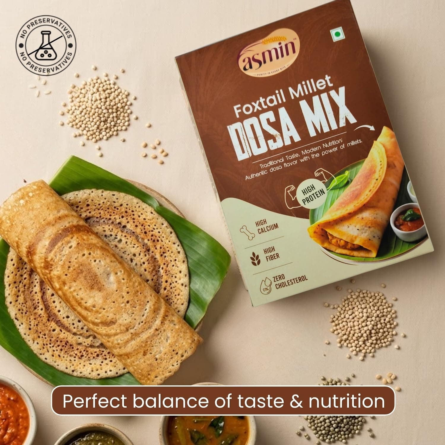 ASMIN Foxtail Millet Dosa Mix 200g | No Maida,No Palm Oil | Zero Cholesterol | No Presevatives | High Protein & High Fiber | Ready to Cook Healthy Millet Dosa Premix — image 4