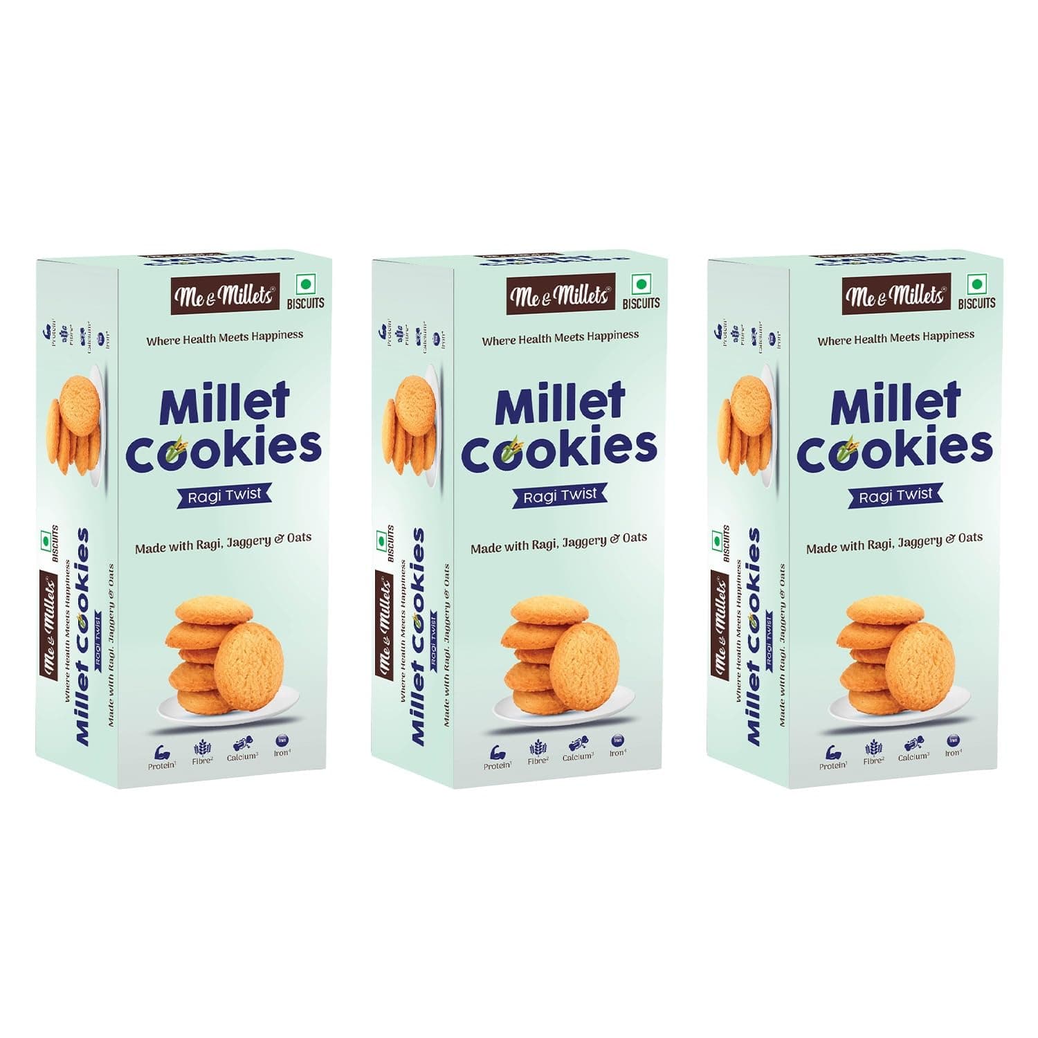 ME & MILLETS Cookies - Ragi Twist (Pack of 3, Each 75g) - Delicious Millets Biscuits, Rich In Protein & Fiber, Healthy Tea Snack (Jain Friendly) — image 2