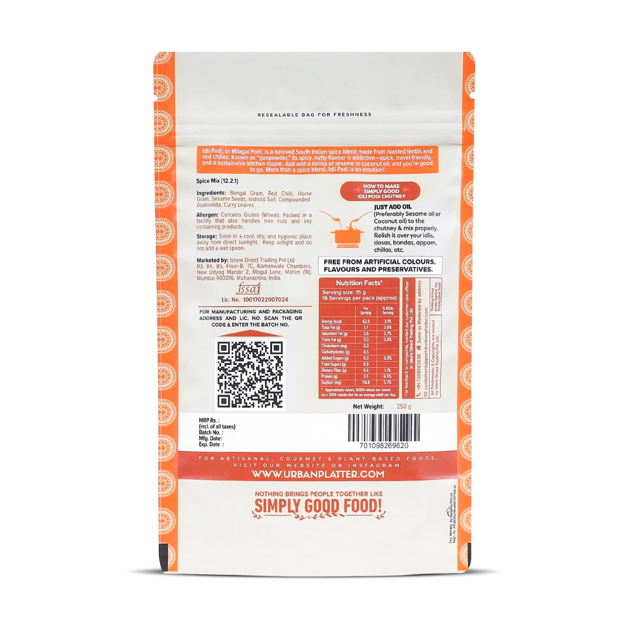 Urban Platter South Indian Style Instant Idli Podi Chutney Powder, 250g (Milagai Podi | South Indian Gunpowder | Ready-to-Use | Perfect for Idli, Dosa and Rice) — image 2