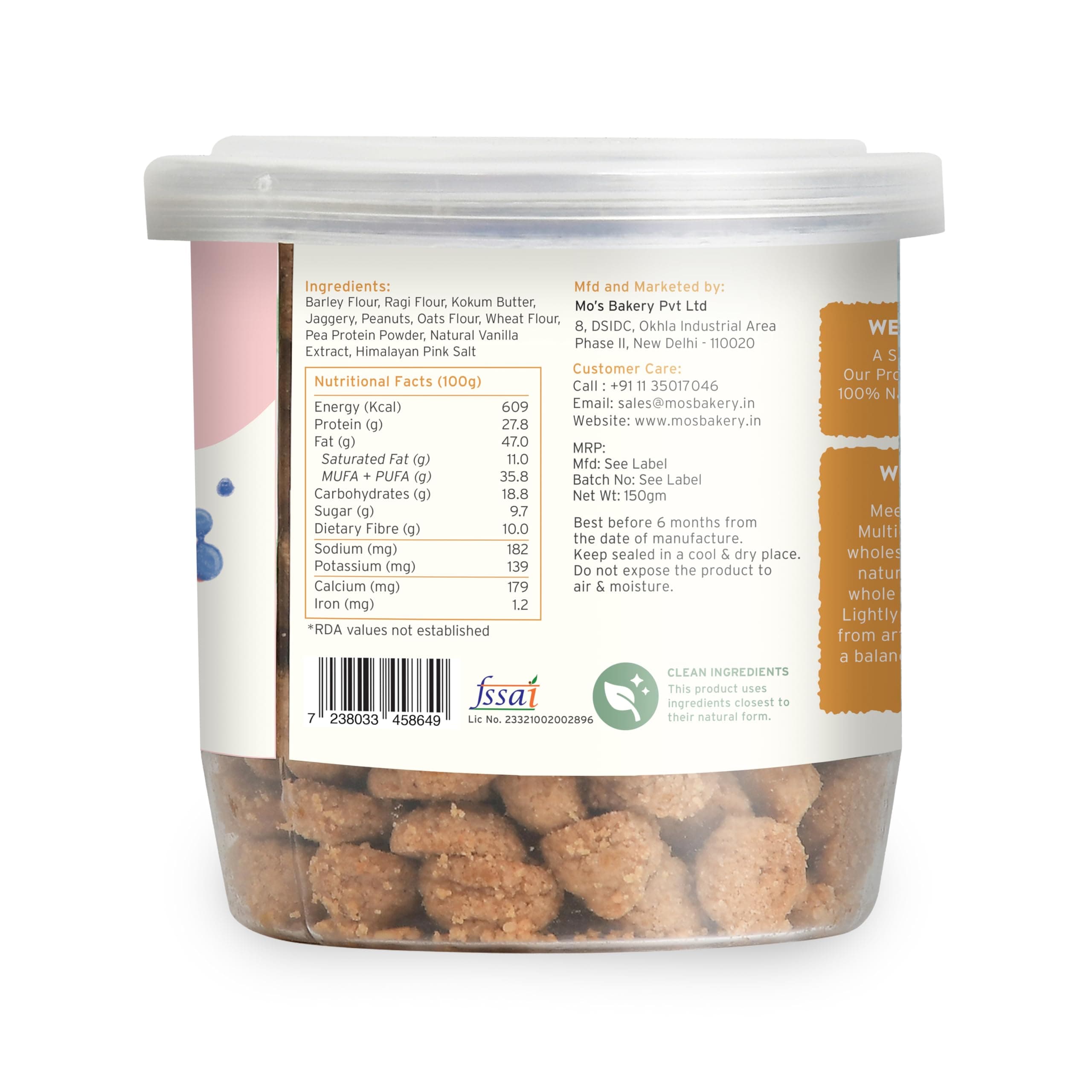 Mo’s Peanut Butter Protein Cookies – 150g | 27 G protein per 100g serve | Mini Cookies | Multigrain, Plant-Based Snack with Ragi, Oats, Barley & Jaggery | No Refined Sugar — image 2