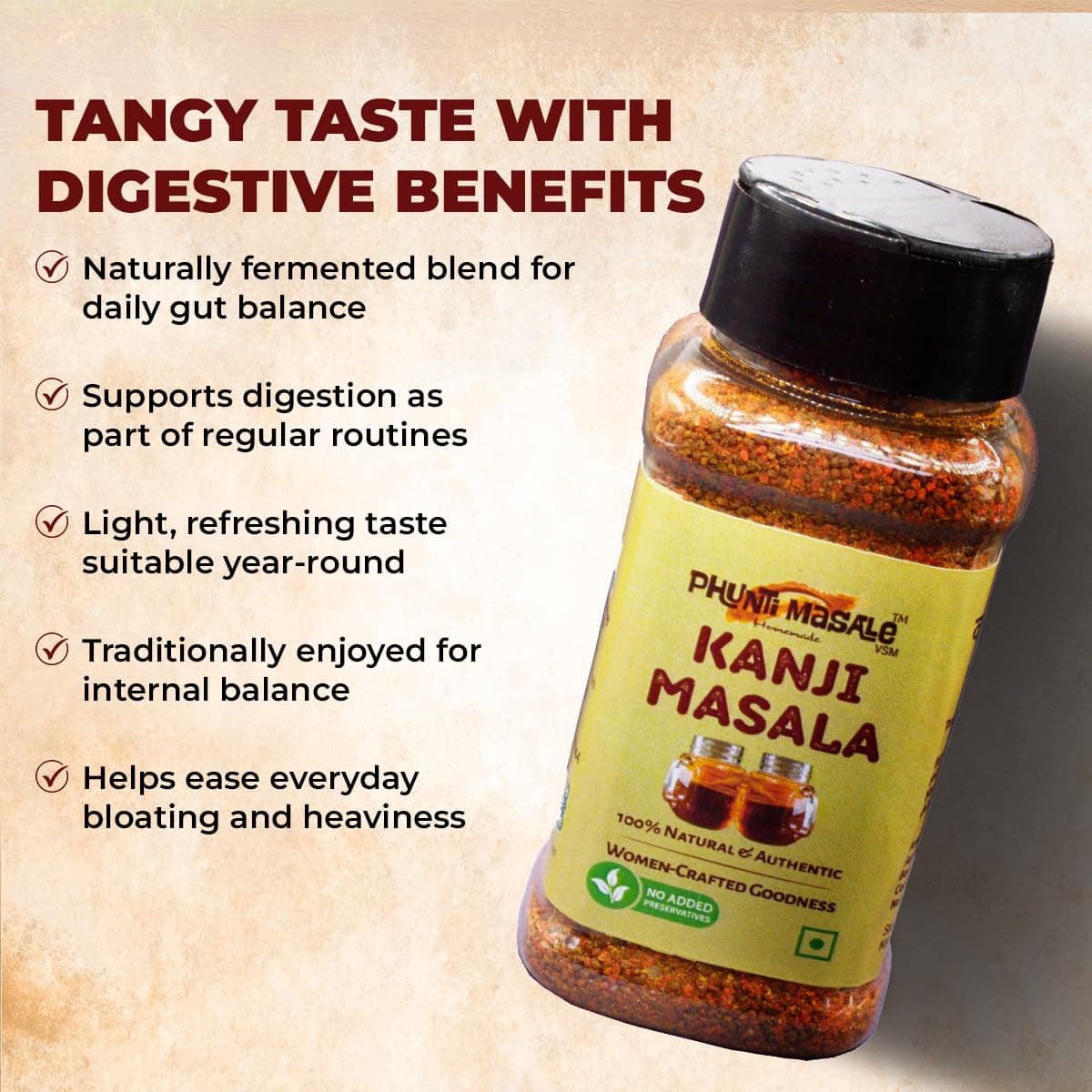 Phunti Masale Kanji Masala Powder | Traditional Indian Probiotic Drink Mix | 100g | No Preservatives | No Onion No Garlic | Gut Health Fermented Drink Spice Mix | Makes 6-7 litres of Kanji — image 3