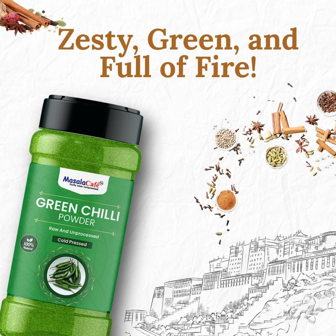 Masala Cafe Green Chilli Powder Masala | Cold Pressed Spices for Everyday Cooking | Pure, Natural & Flavorful | No Preservatives (100 Gram, Green Chilli Powder) — image 5