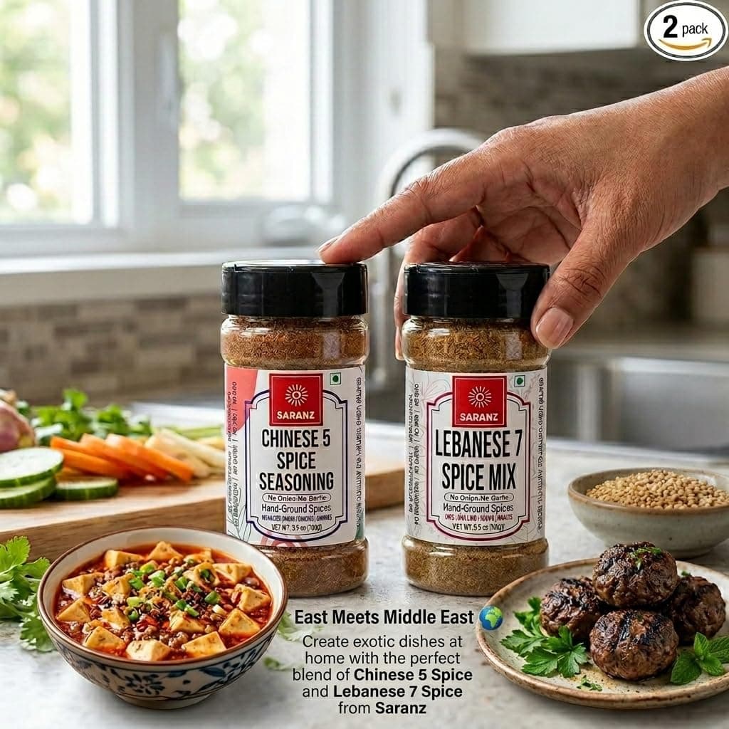 SARANZ Lebanese 7 Spice Mix & Chinese 5 Spice Jain Seasoning ( Combo Of 2 ) Instant Use | Spice Powders and Seasonings | Perfect for Cooking | Premium Artisanal Spices with Rich & Strong Flavour | 100 Grams Bottle — image 3