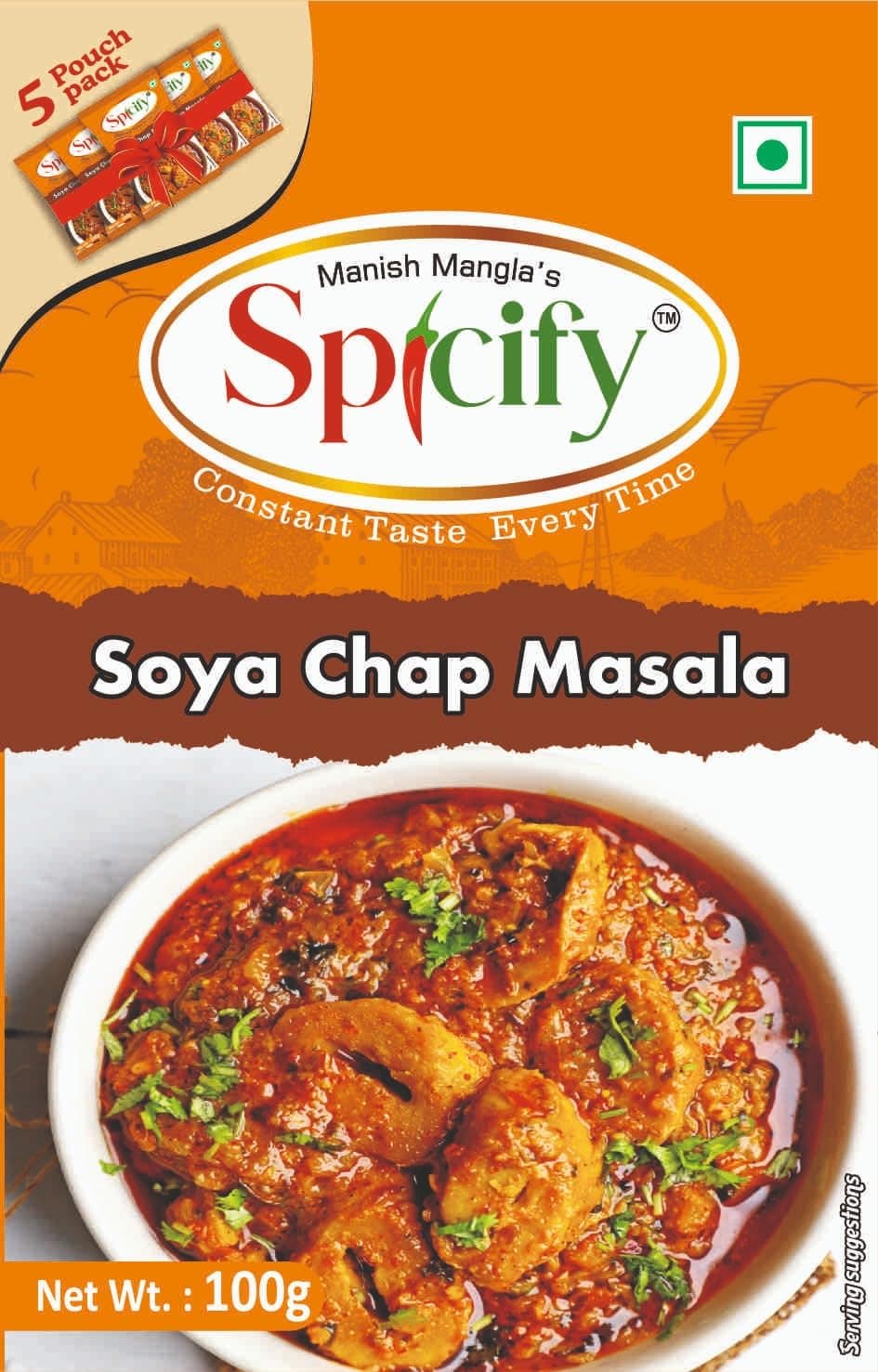 Spicify Soya Chaap Masala Powder 100g | Authentic Natural Flavor with Cumin, Fenugreek & Mustard Seeds | No Onion No Garlic No MSG Blended Spice Mix | Ready Powder Masala — image 2