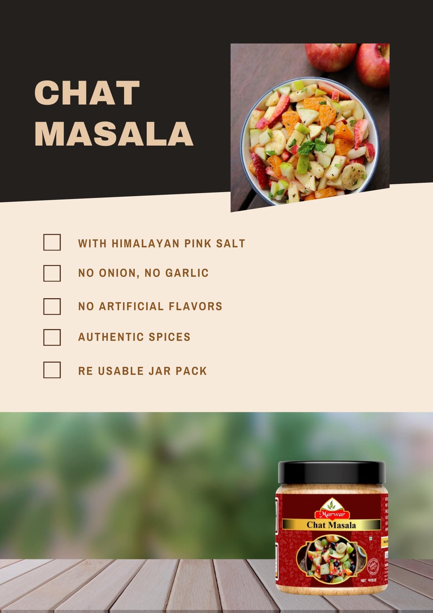 Marwar Chaat Masala 200g | Premium Spices & Herbs Used | Vegan, With No Onion & Garlic | Additives & Preservatives Free | Authentic Indian Spice Blend (Jar Pack) — image 3
