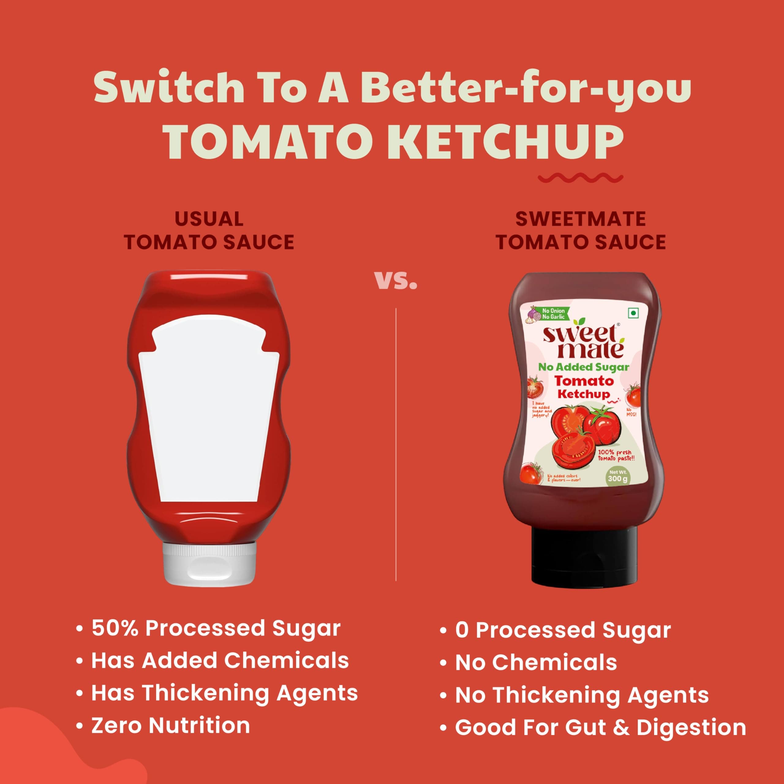 Sweetmate No Garlic Onion Tomato Ketchup | No Added Sugar & Jaggery | Jain & Fasting Friendly | Tastes Like Regular Ketchup | No Artificial Colors, Flavours or Thickeners | Ideal for All Ages – 300g — image 6