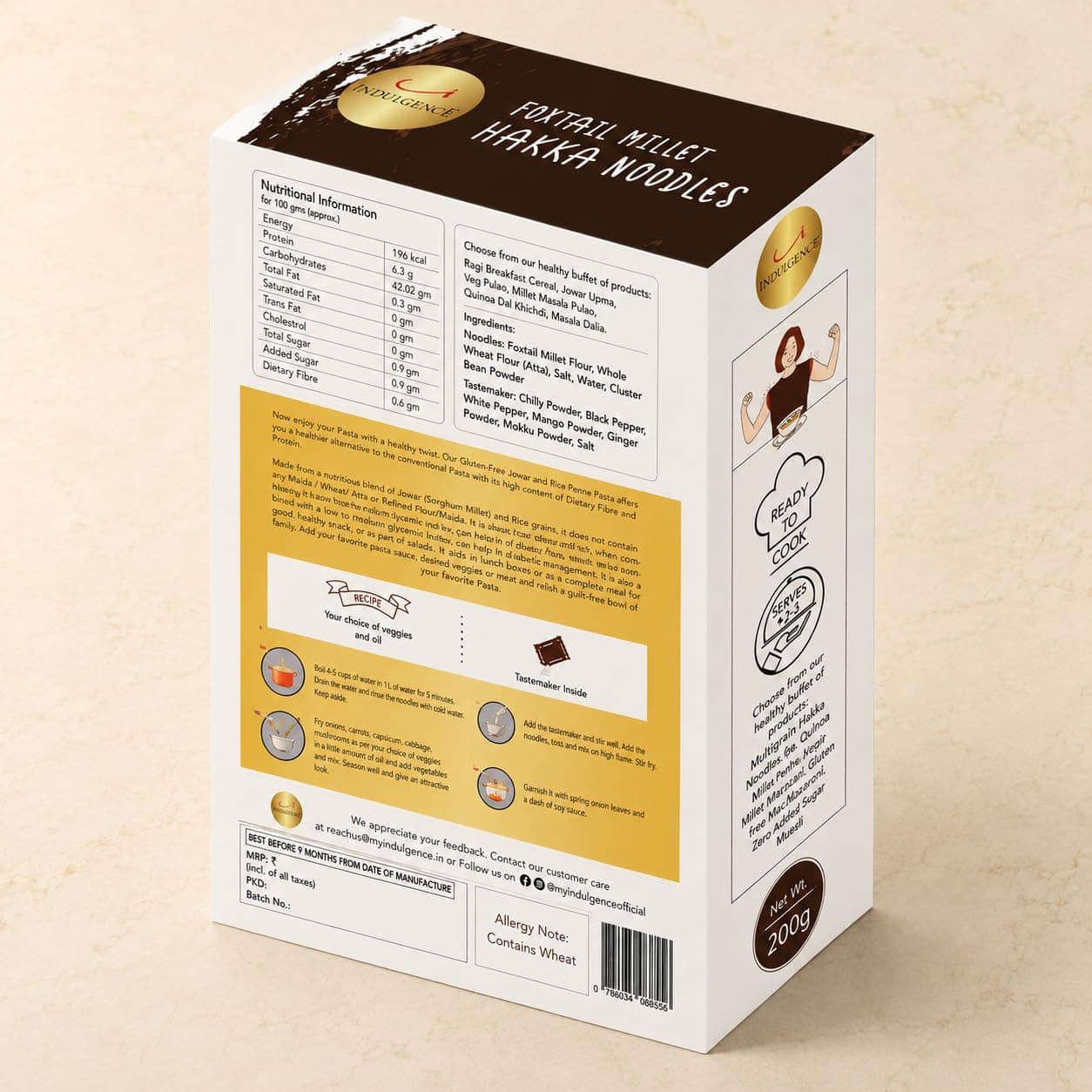 Indulgence Foxtail Millet Hakka Noodles 400g (Pack of 2) | Healthy Alternative | No Maida | Rich in Antioxidants | Tasty & Versatile | Instant Food | Ready to Cook | Serves 2 — image 8
