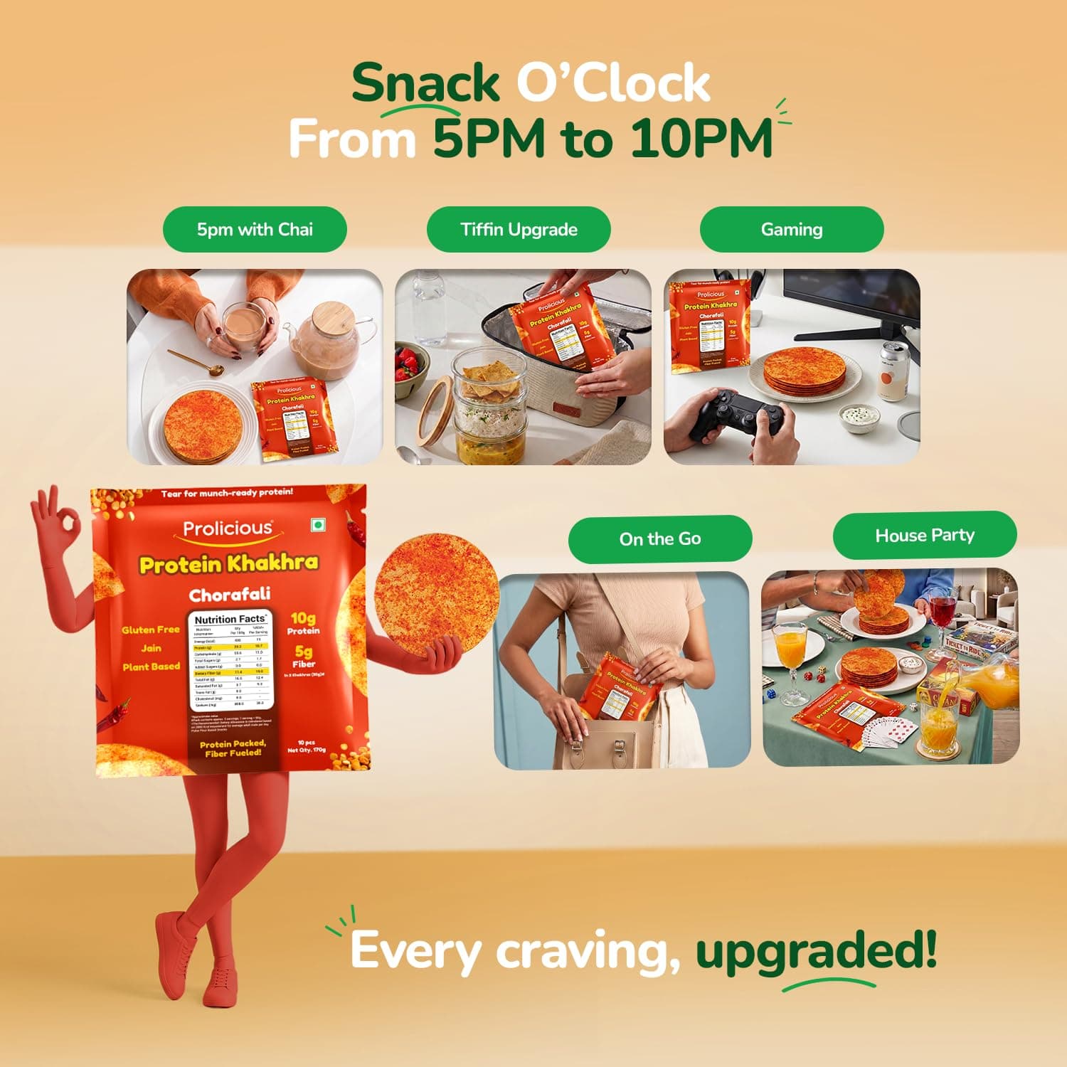 Prolicious Khakhra Chorafali High Protein Khakhra | Upgrade Your Snacking | 10g Protein + 5g Fibre | Same Crunch, Snack Smarter | Plant Based, Jain | No Palm Oil | 170g — image 8