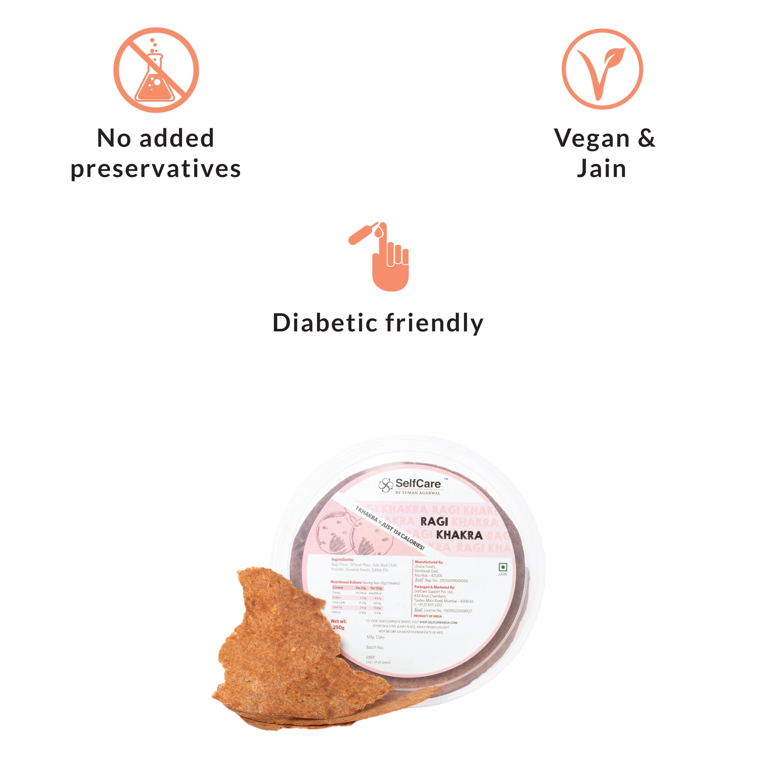 SelfCare By Suman Agarwal Ragi Khakra Pack of 1 250g | Roasted-Healthy-Snacks-Crackers-Namkeen-Grocery | Crispy & Chatpata - Tae time - Eat with Dip | Jain & Travel Friendly — image 3