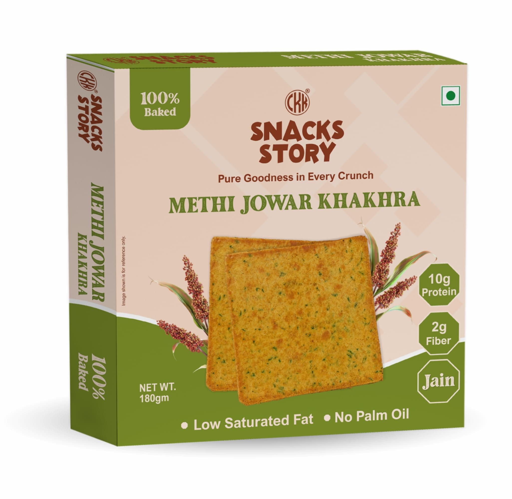 CKK Snacks Story Methi Jowar Khakhra | 100% Baked | High Fiber | No Palm Oil | Healthy & Crispy Snack | Jain Friendly | (Pack of 4 x 180g) — image 3