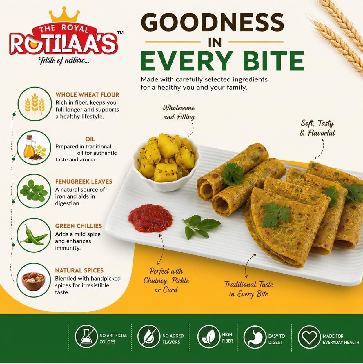 THE ROYAL ROTILAA'S Jain Thepla 100g (Pack of 3) | Ready-to-Eat Gujarati Snack | Vacuum Packed | Soft & Fresh Handmade Thepla | Includes Pickle | Pure Veg Travel & Tiffin Food | 4 Pieces per Pack — image 4